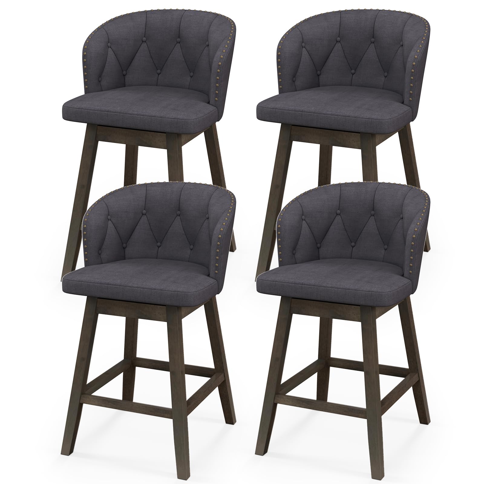 Counter Height Bar Stools Set of 2/4, Fabric Upholstered Island Stools with 360&deg; Swivel Seat & Button-Tufted Back