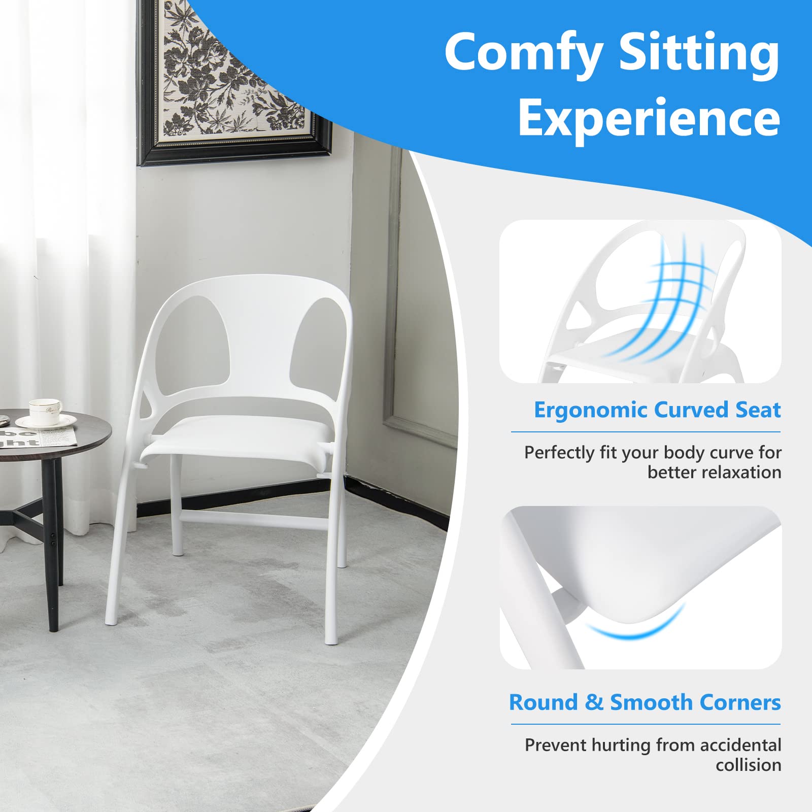 Folding Dining Chairs Set of 2/4, Outdoor Plastic Dining Chairs with Armrest and High Backrest