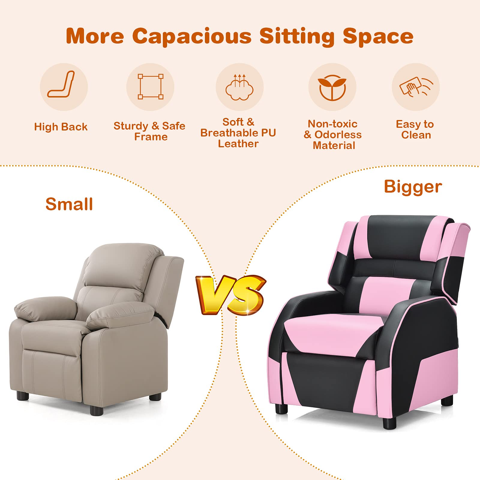 Adjustable Kids Gaming Recliner Chair with Footrest, Headrest & Lumbar Support
