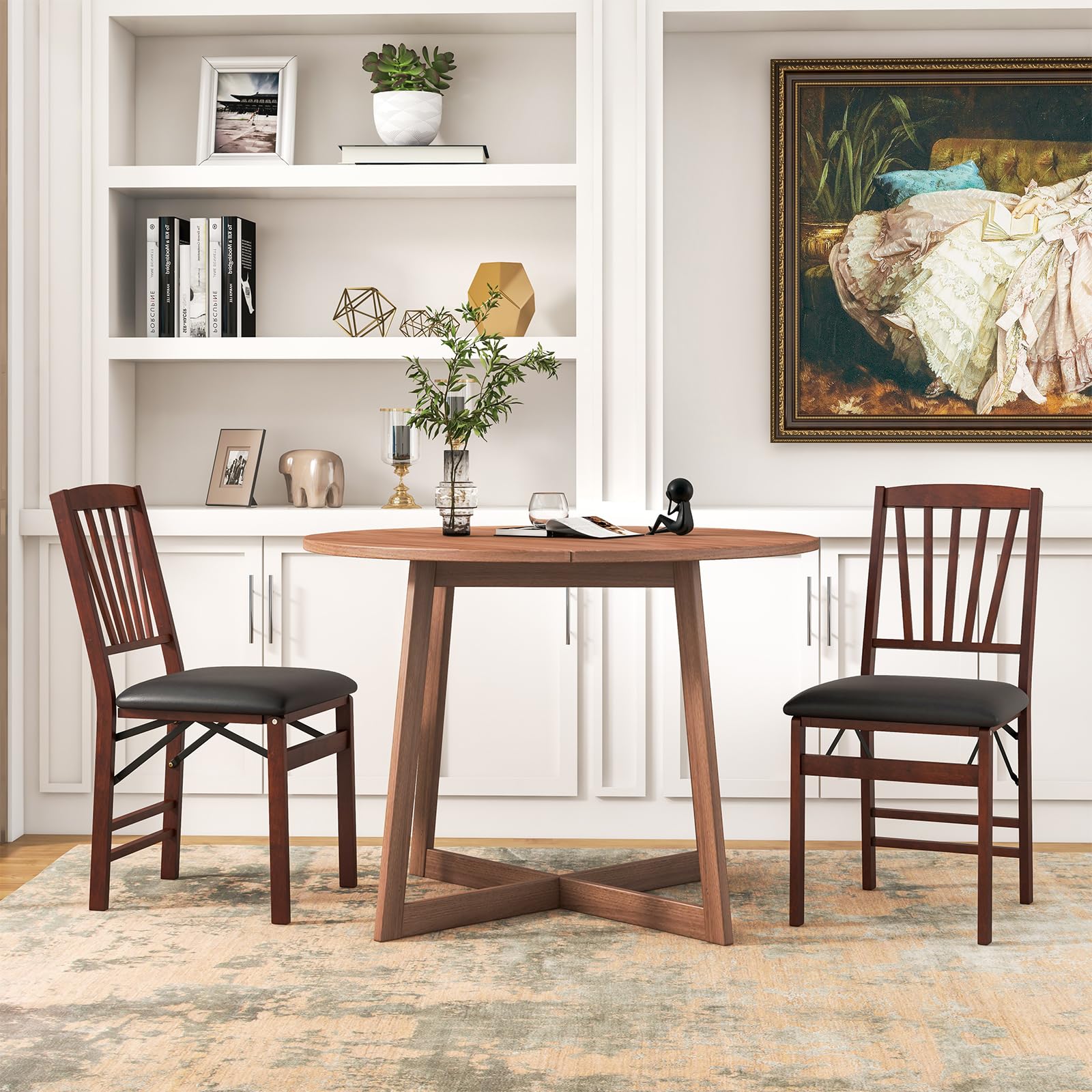 Folding Dining Chairs Set of 2/4, Foldable Wood Chairs with PVC Padded Seat & High Backrest