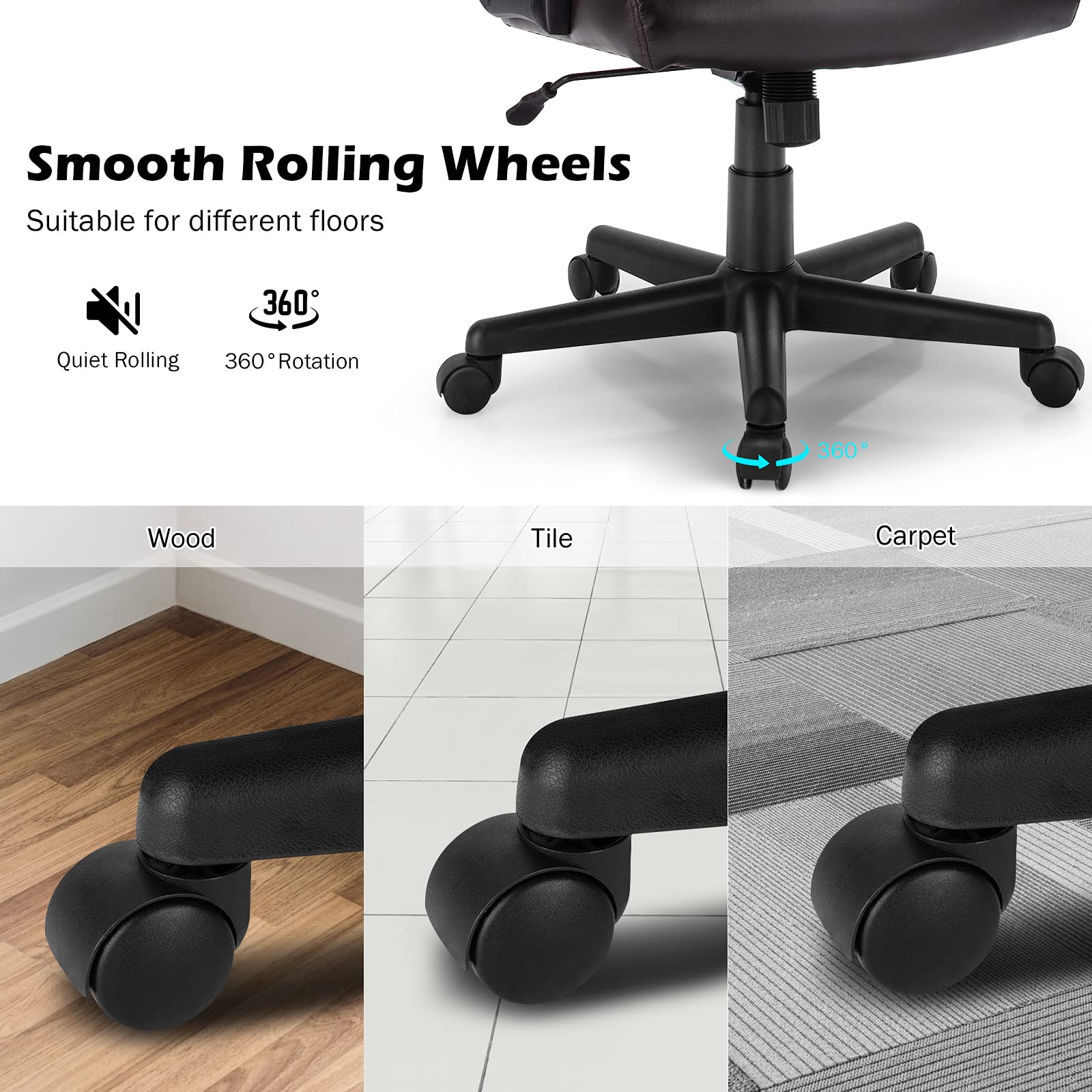 Leather Modern Executive Chair, Ergonomic Mid Back Computer Desk Chair w/Padded Armrests