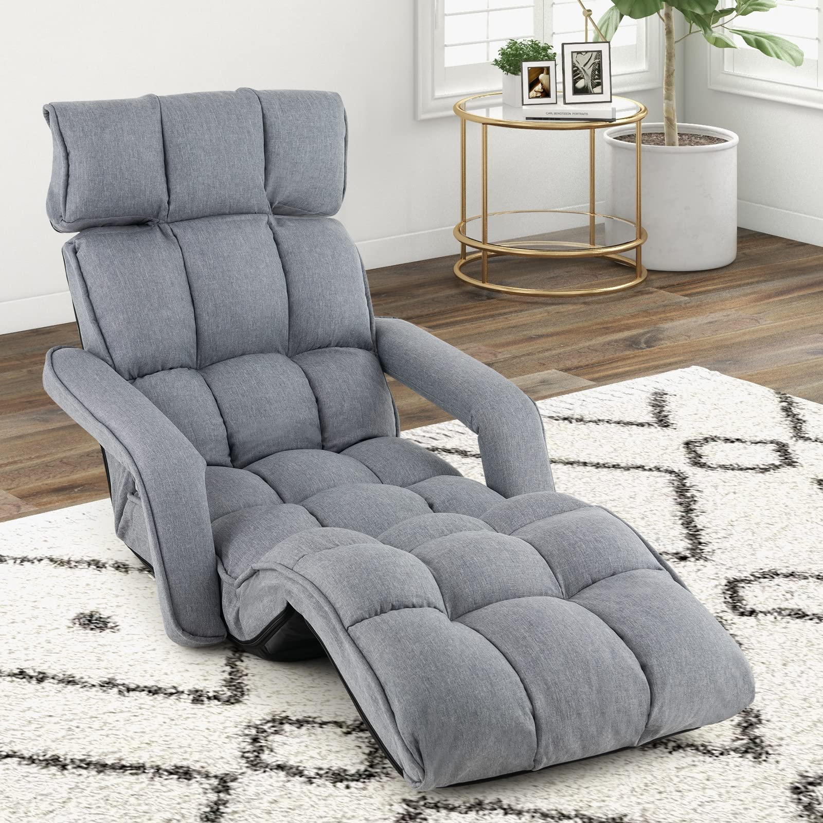 Foldable Lazy Sofa, Indoor Chaise Lounger Sofa with 6 Adjustable Positions