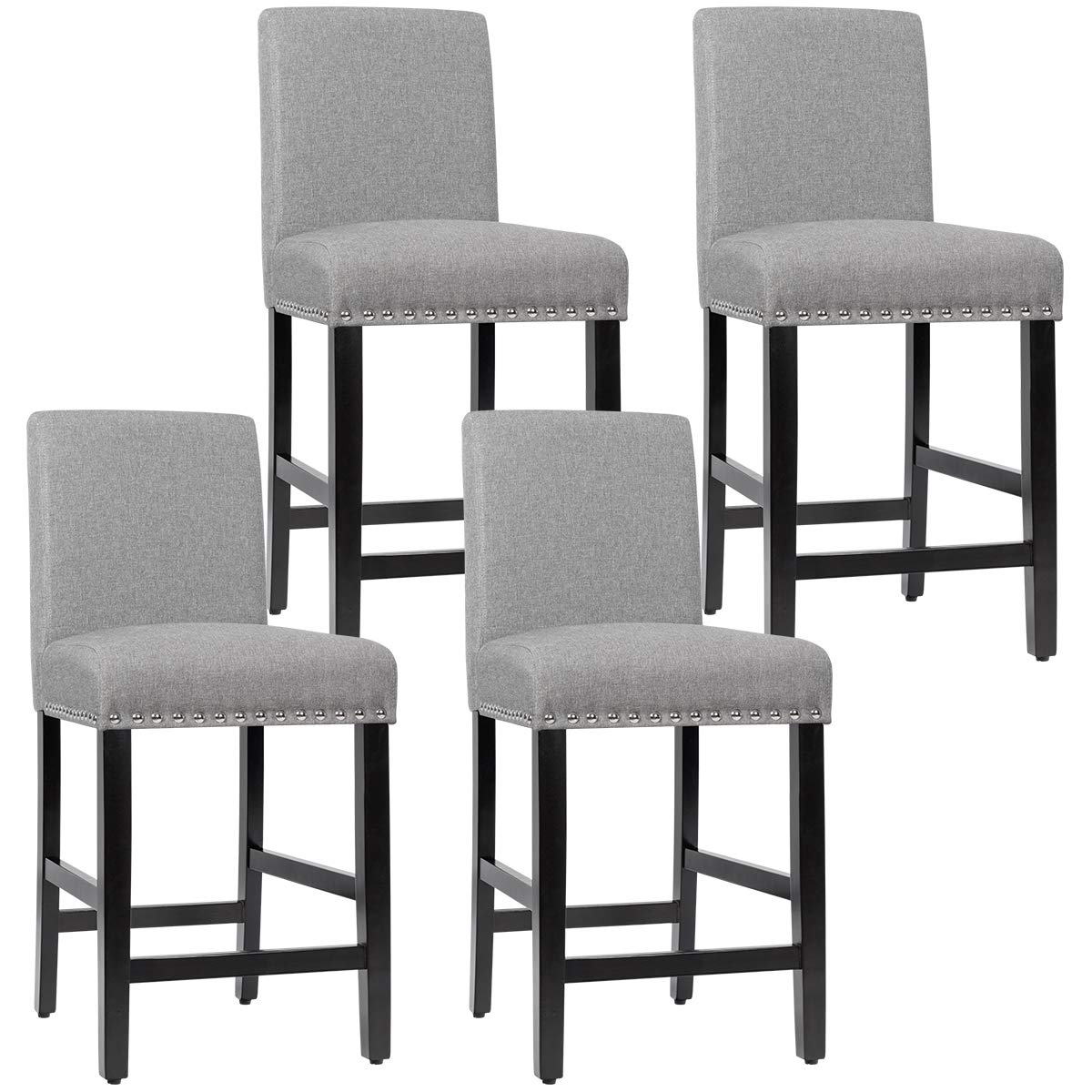 Bar Stools Set of 2/4, 25'' Counter Height Upholstered Bar Chairs w/ Rubber Wood Legs, Breathable Linen Fabric, Padded Seat & Backrest