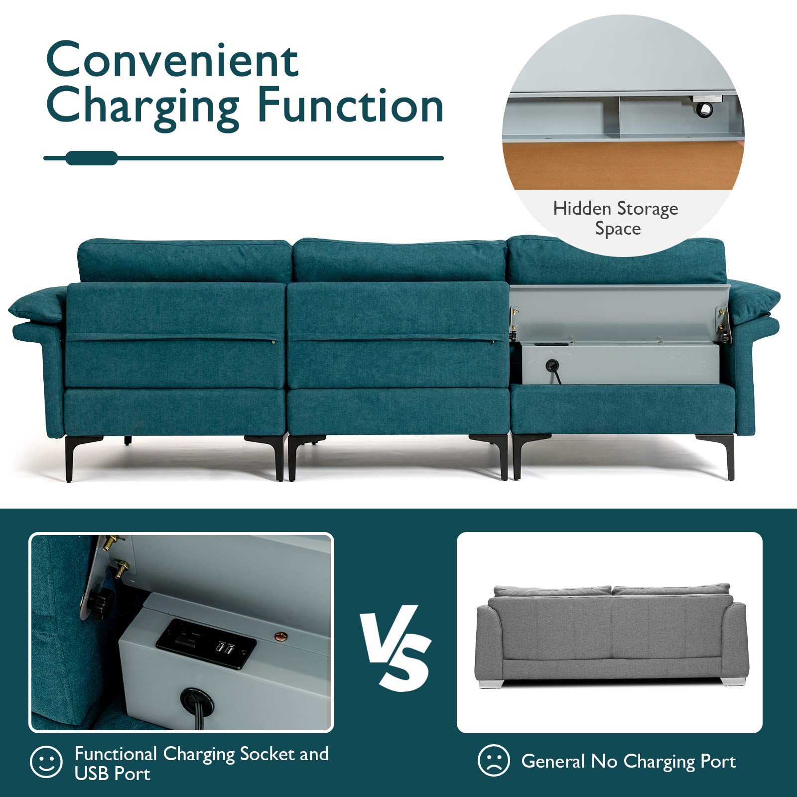 100.5 Inch Convertible L-Shaped Sectional Sofa Couch, 3-Seat Sofa with Reversible Chaise Lounge