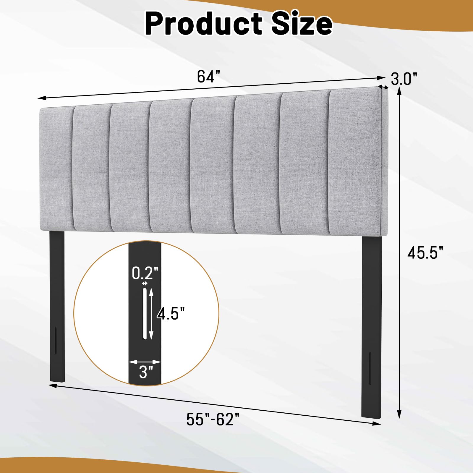 Linen Upholstered Headboard for Full & Queen Size Bed