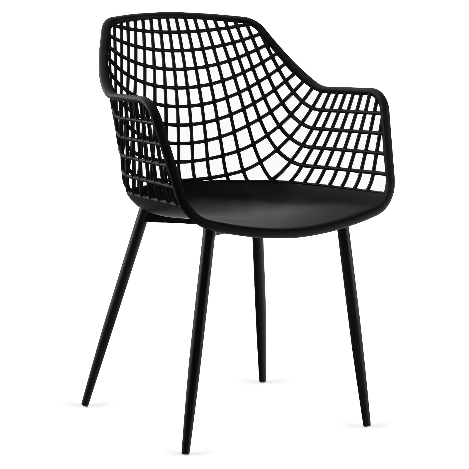 Modern Dining Chairs Set of 4 - Arm Chair with 15" High Backrest, Powder-Coated Metal Legs, Anti-Slip Foot Pads