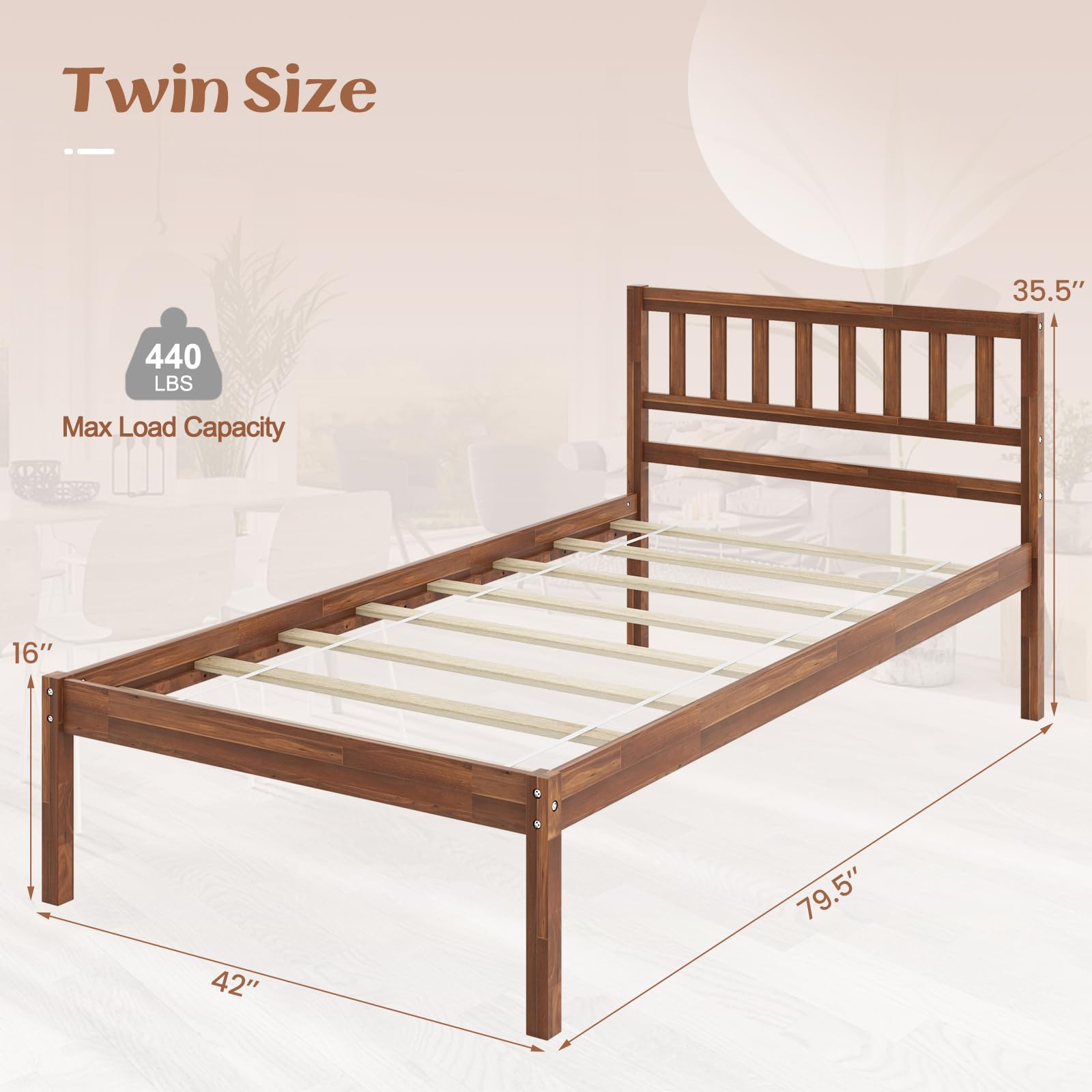 Wood Platform Bed Frame with Headboard