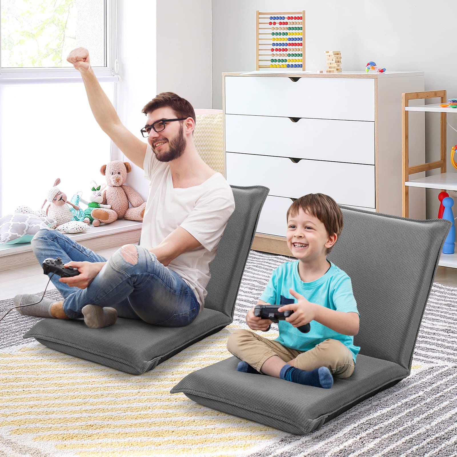 Adjustable Mesh Floor Sofa Chair, 6-Position Multi-Angle Padded Floor Chair for Gaming Reading Meditation