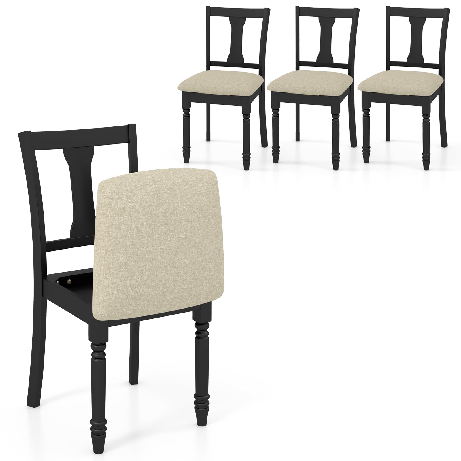 Wood Dining Chairs Set of 2/4 with Flip-up Storage Seat