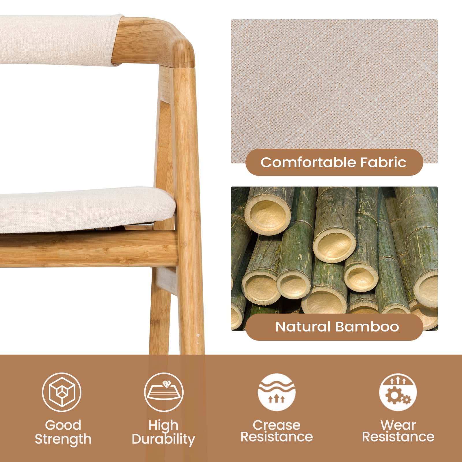 Bamboo Accent Chair, Modern Painted Bamboo Leisure Chair w/Comfy Fiber Cushion, Curved Backrest, Solid Legs