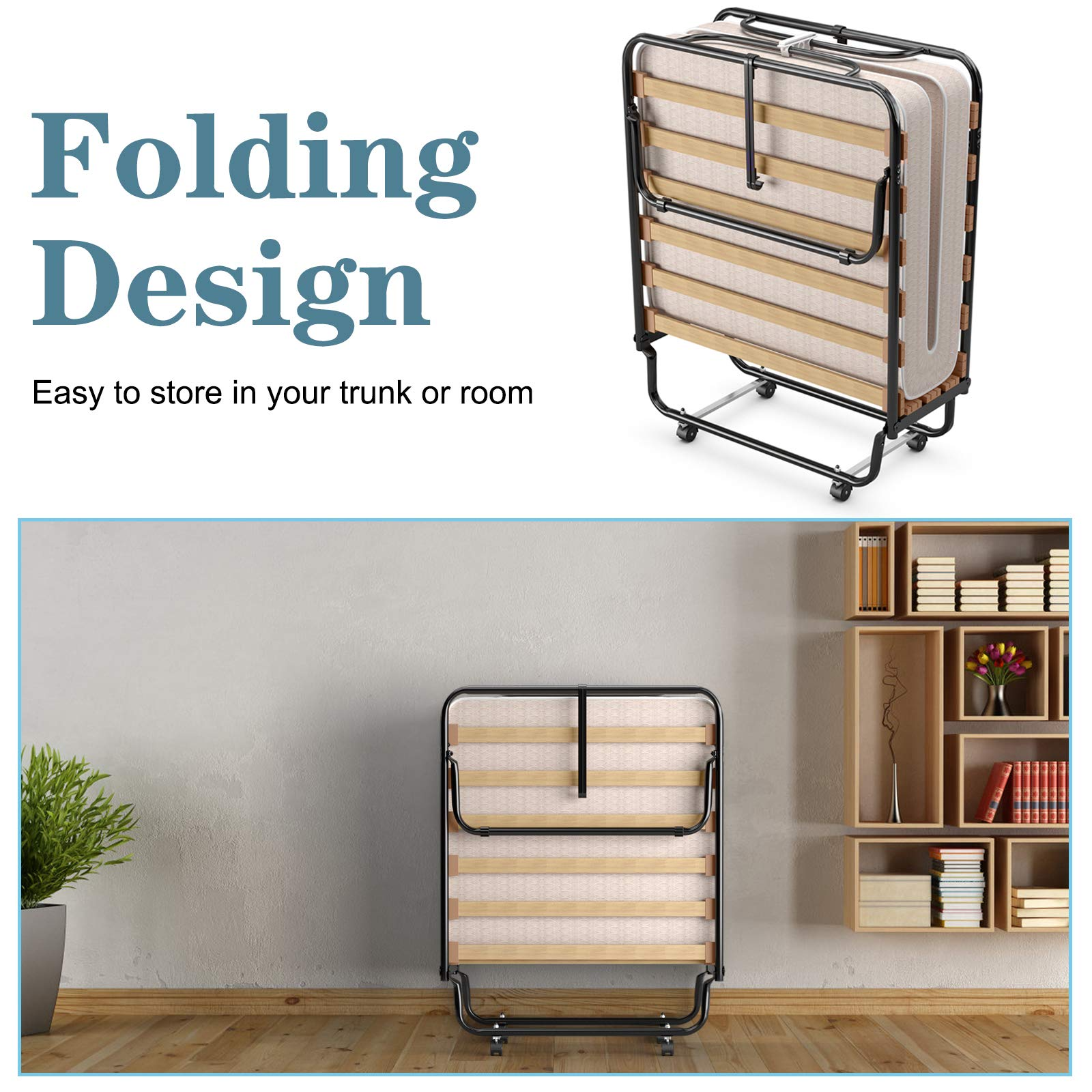 Portable Rollaway Bed with 4" Memory Foam Mattress for Adults and Guests