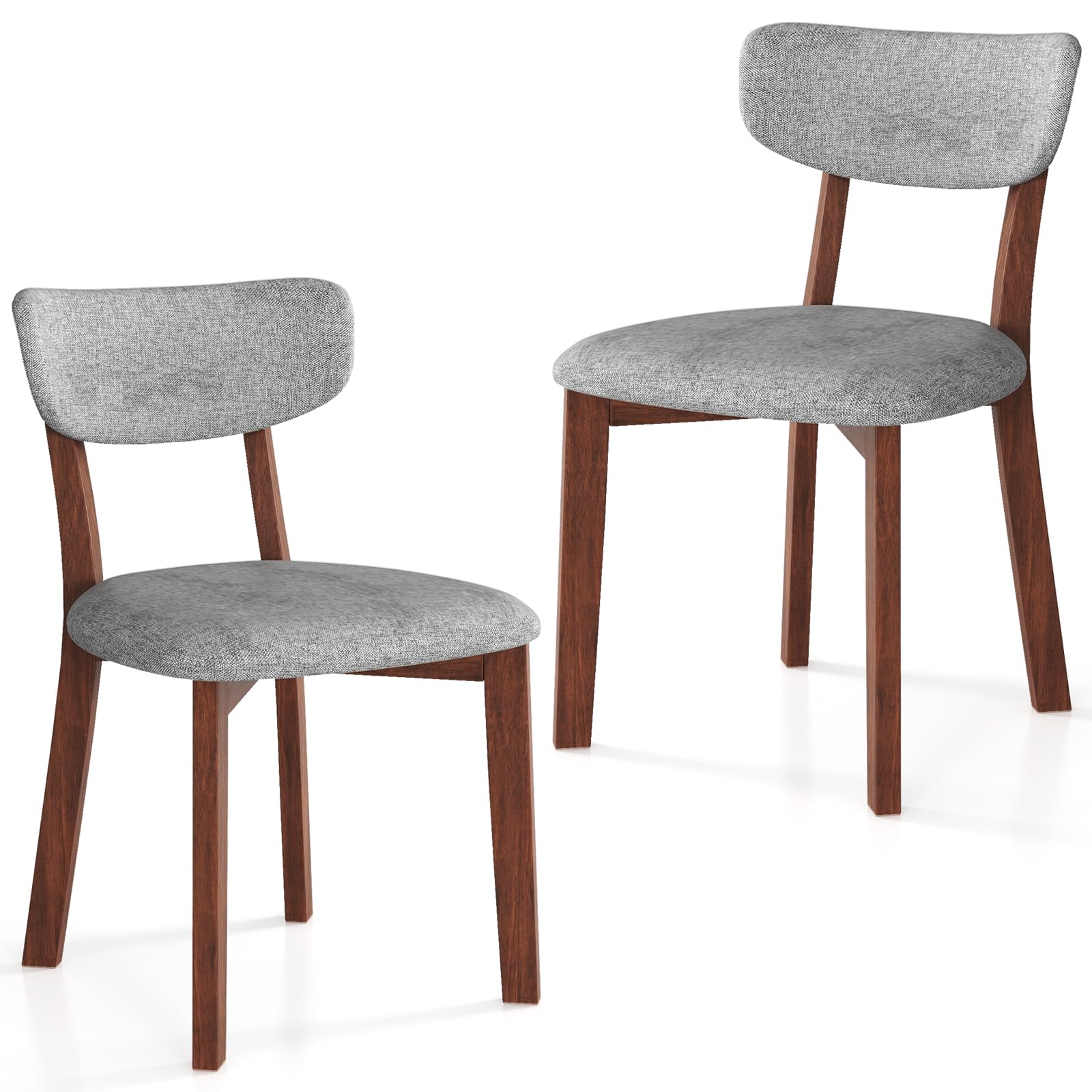 Dining Chairs Set of 2/4, Upholstered Mid-Back Kitchen Chairs with Solid Rubber Wood Frame, Curved Backrest & Padded Seat Cushion