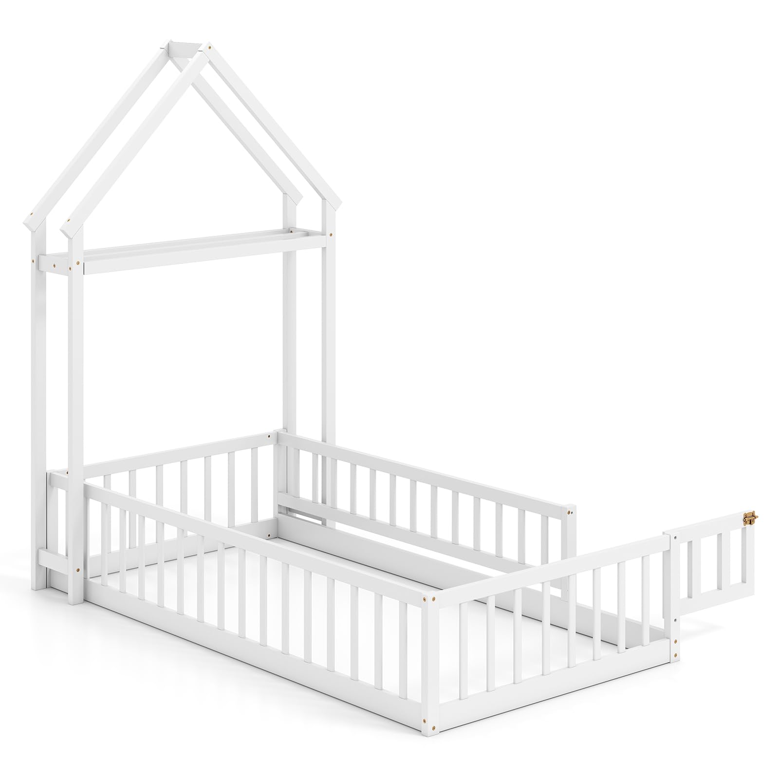 Twin Size Floor Bed with House-Shaped Headboard（Twin with Headboard）