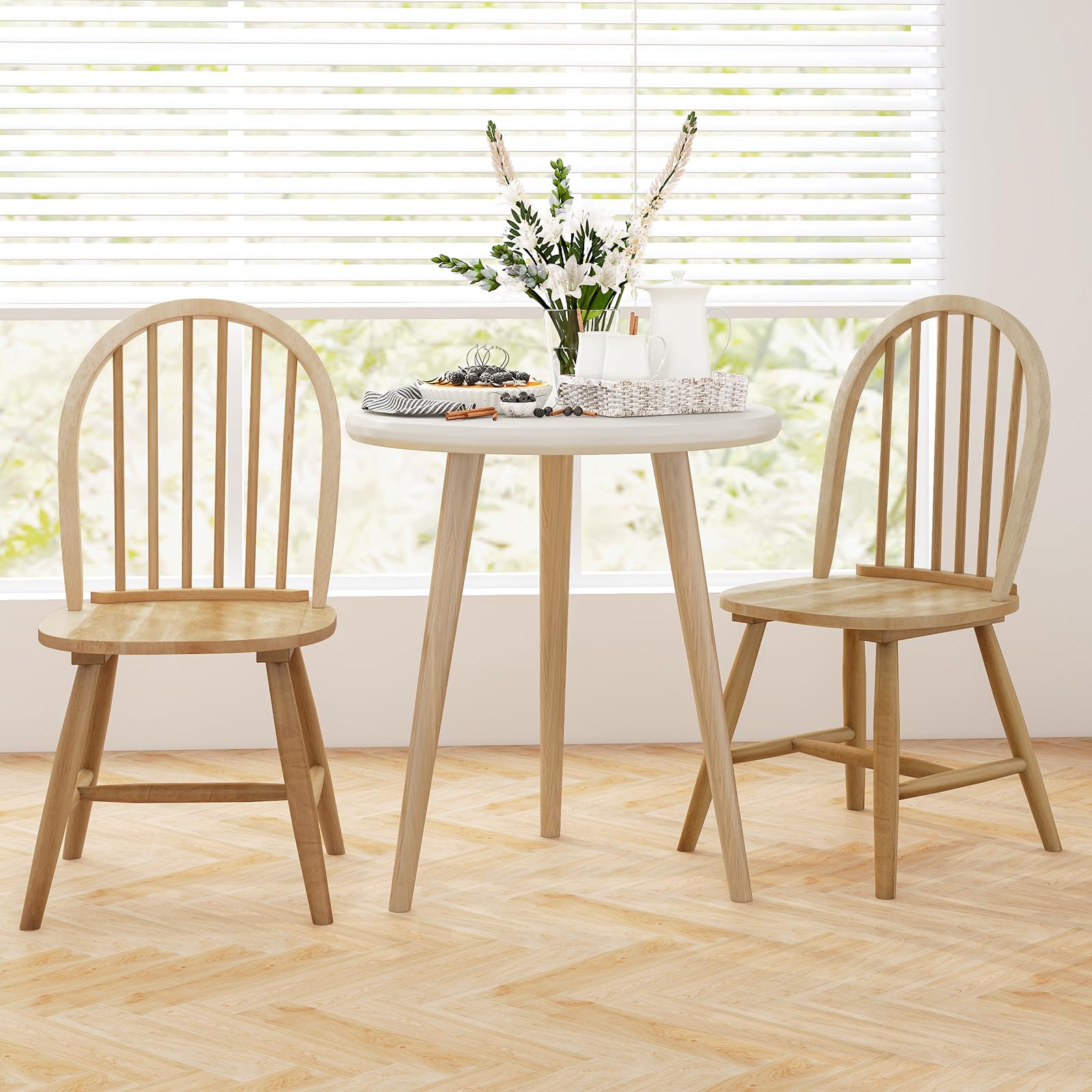 Set of 2/4 Wood Dining Chairs, French Country Armless Spindle Back Dining Chairs