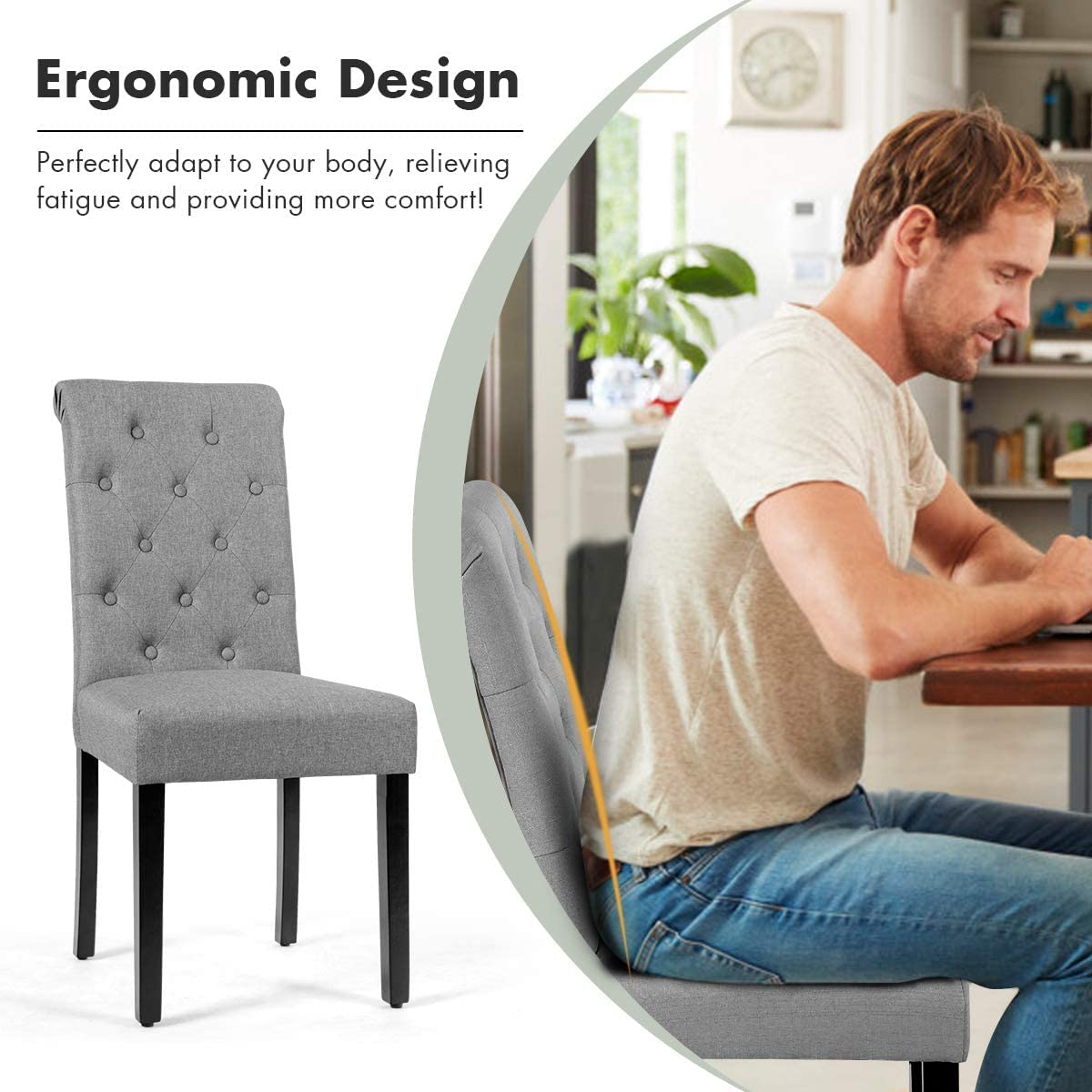 Upholstered Accent Dining Chairs Set of 2/4 with Adjustable Anti-Slip Foot Pads, High Back, Sturdy Wood Legs