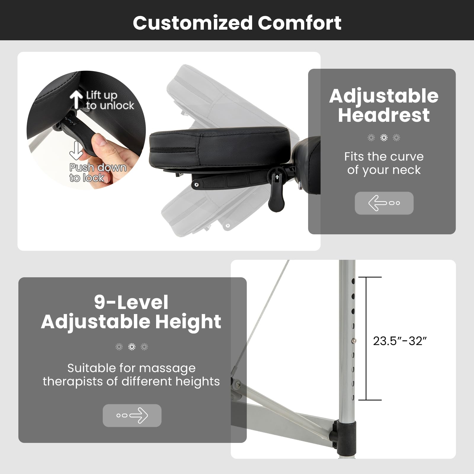 Massage Table, Portable Massage Bed with Carrying Bag, 2 Fold Salon Spa Tattoo Bed, Height Adjustable