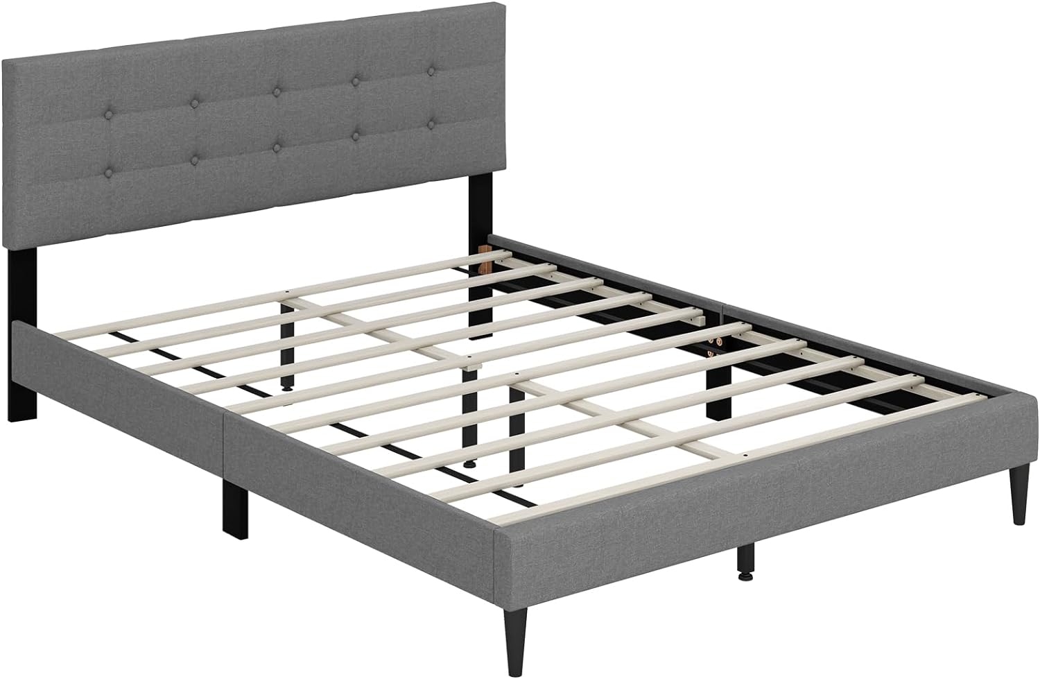 Twin/Queen Size Upholstered Platform Bed Frame with Button Tufted Linen Fabric Headboard