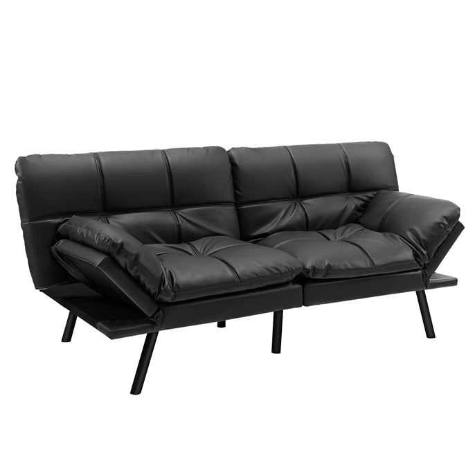 Futon Sofa Bed, Faux Leather Memory Foam Convertible Futon Couch with Adjustable Backrest & Armrests