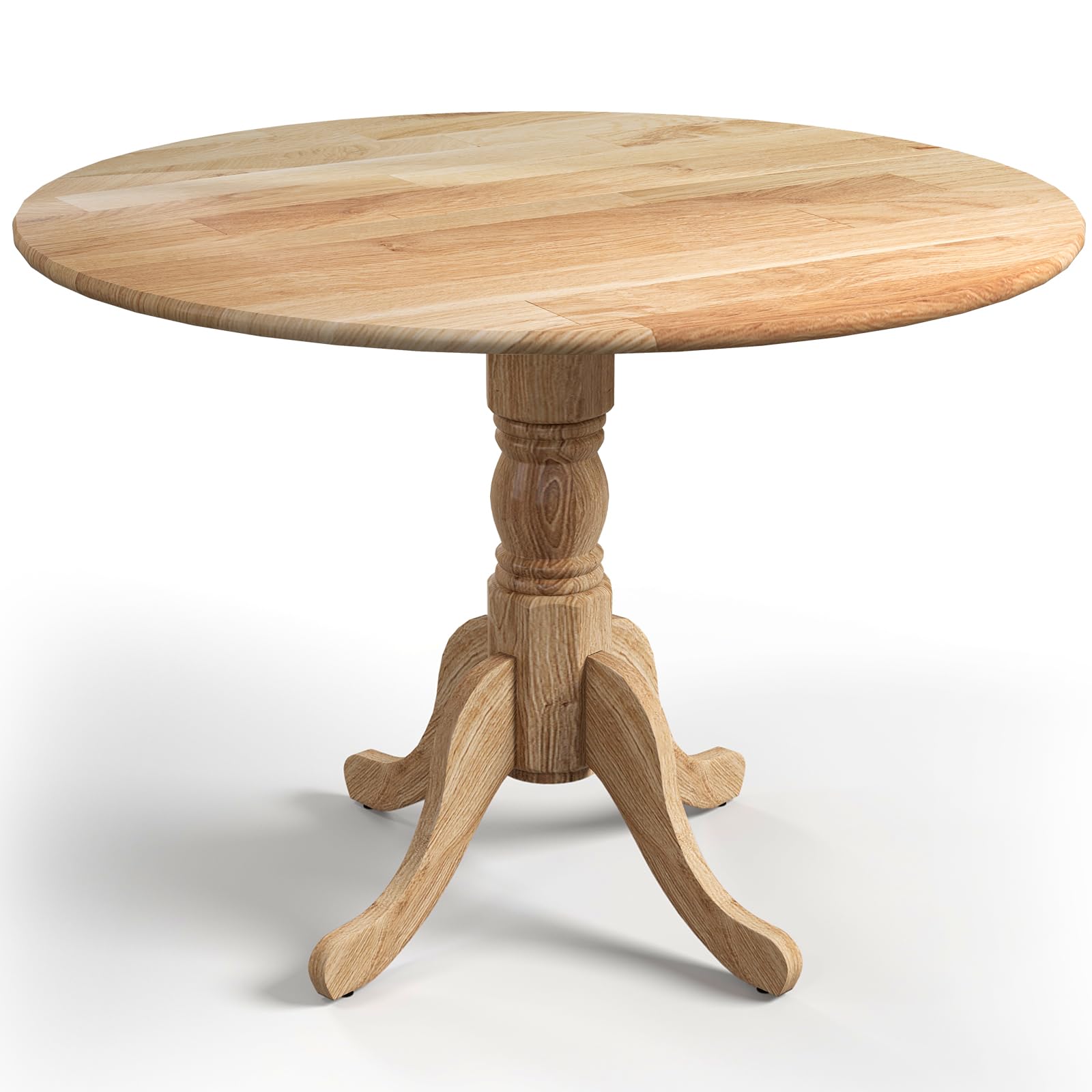 Wood Round Dining Table for 4 People with Round Tabletop & Curved Trestle Legs