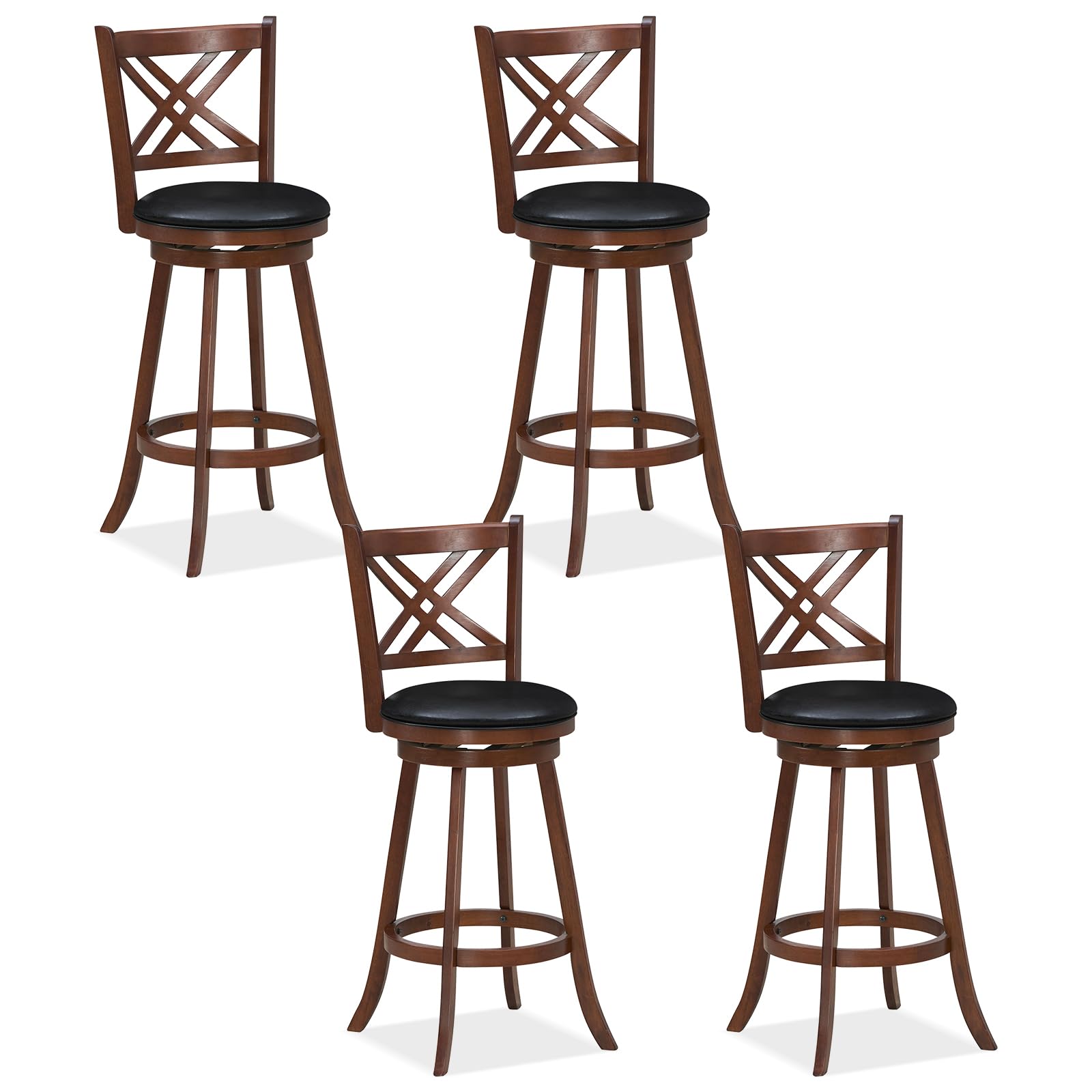 360&deg; Swivel Barstools Set of 2/4, 29" Bar Height Bar Chairs with Back & Footrest