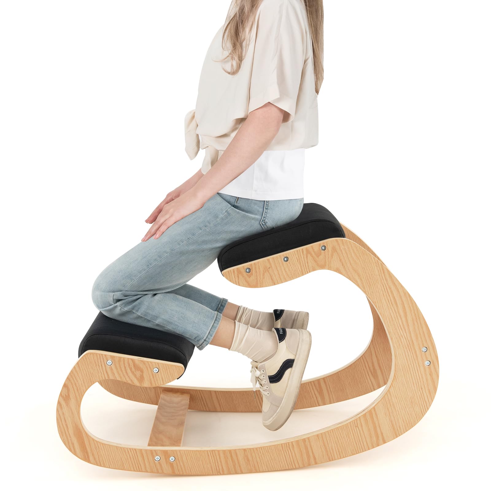 Ergonomic Kneeling Chair, Posture Chair for Desk with Cushion, Solid Wood Frame