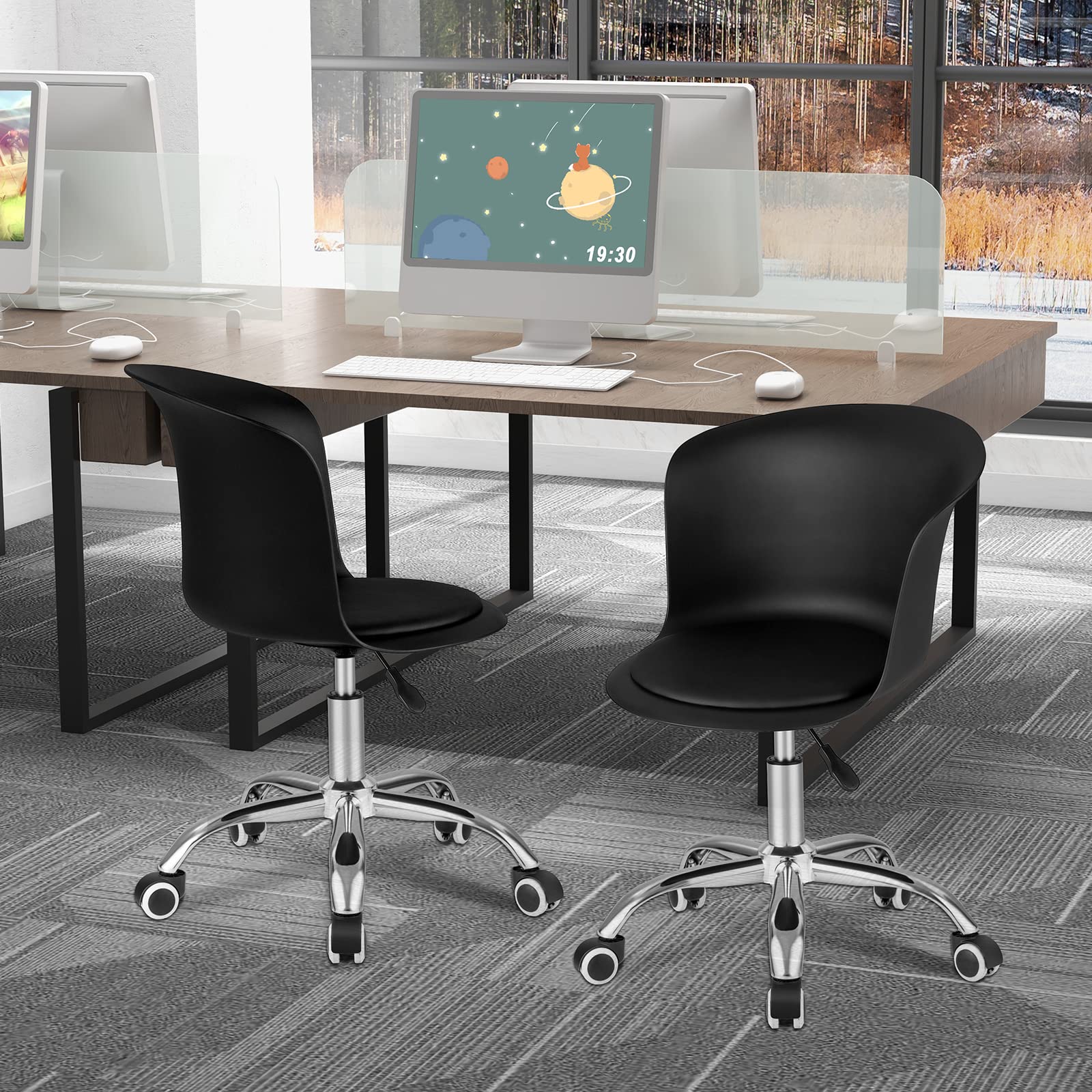 Home Office Desk Chair Set of 2/4, Armless Plastic Swivel Rolling Task Chair w/Soft PU Leather Cushion & Universal Casters