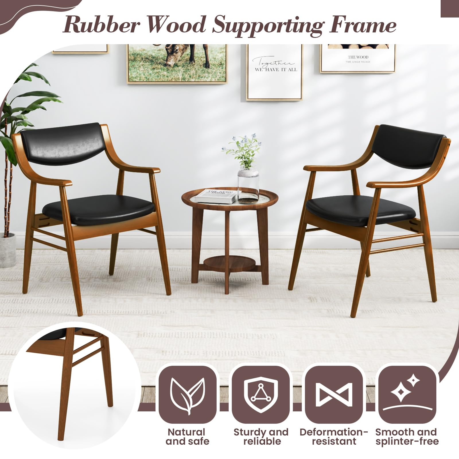 Wooden Dining Chairs Set of 2/4, PU Leather Upholstered Kitchen Chairs w/Padded Seat & Back, Rubber Wood Frame
