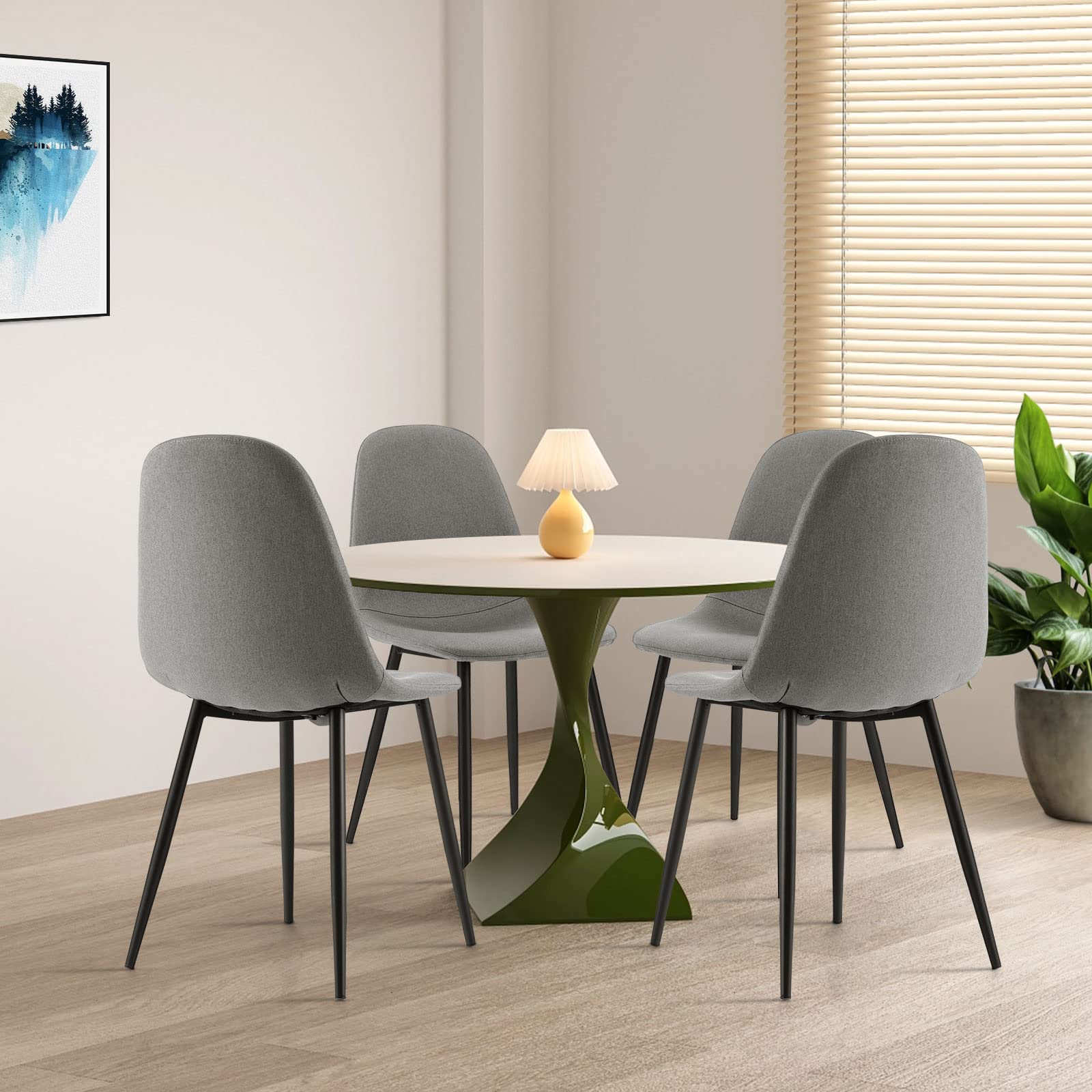 Modern Dining Chairs Set of 4 - Classic Comfy Upholstered 17&rdquo; High Backrest Linen Dining Room Chairs