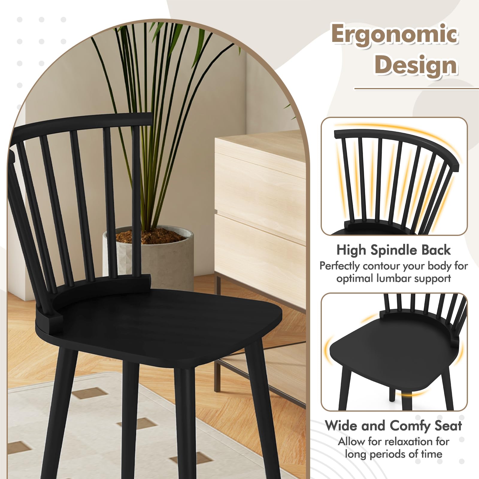 Wood Dining Chairs Set of 2/4, Windsor Dining Chairs with High Spindle Back