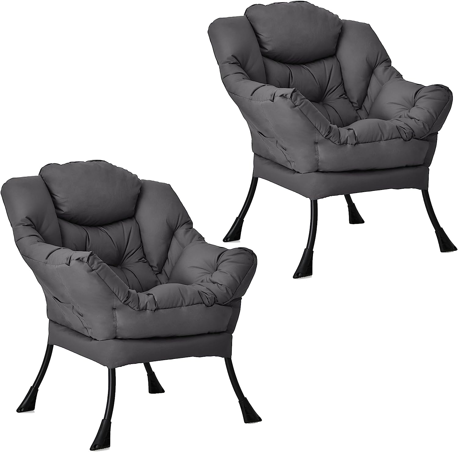 Modern Lazy Chair, Upholstered Single Sofa Chair w/Armrests & Side Pocket