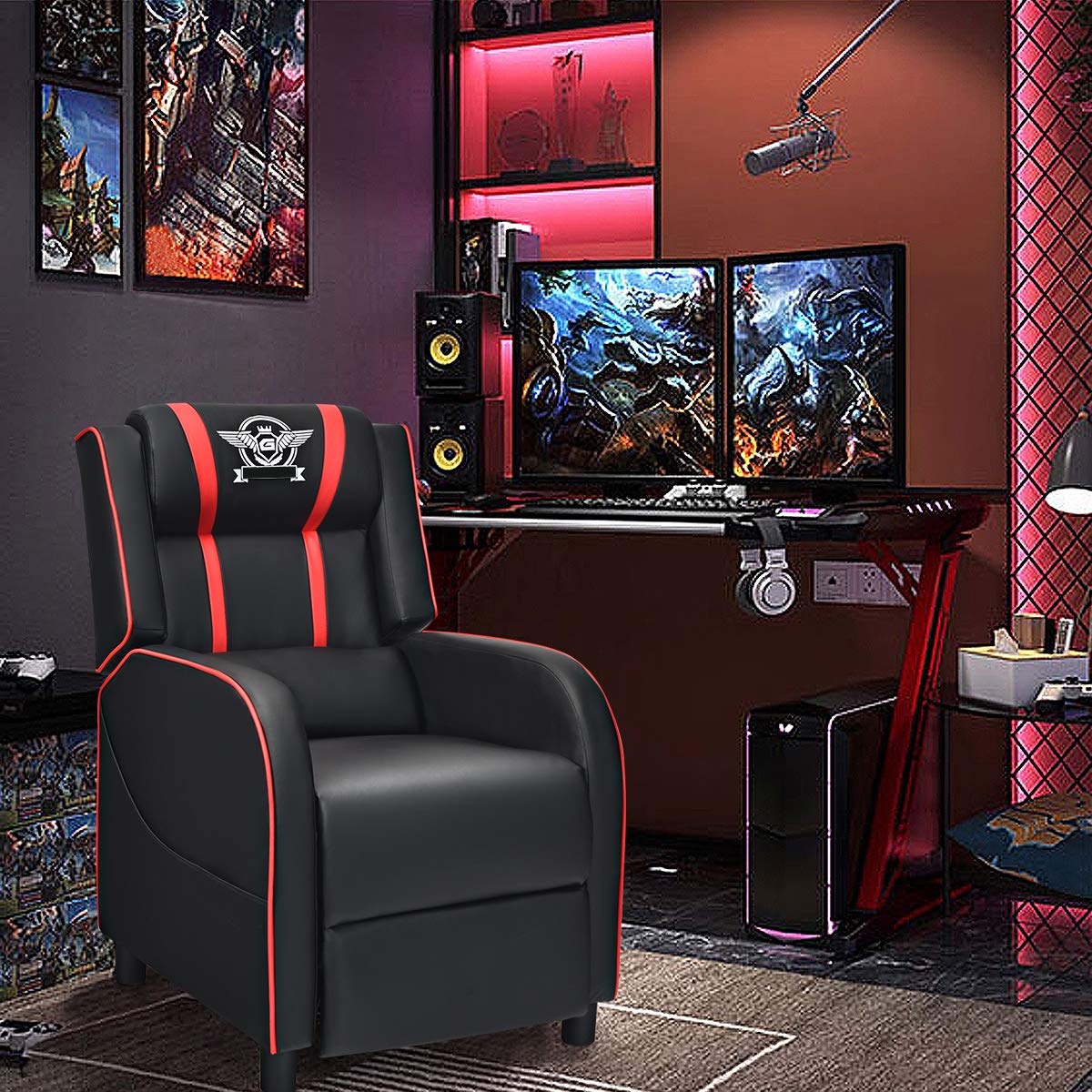 Adjustable Massage Gaming Chairs for Adults w/Footrest, Remote Control & Side Pocket