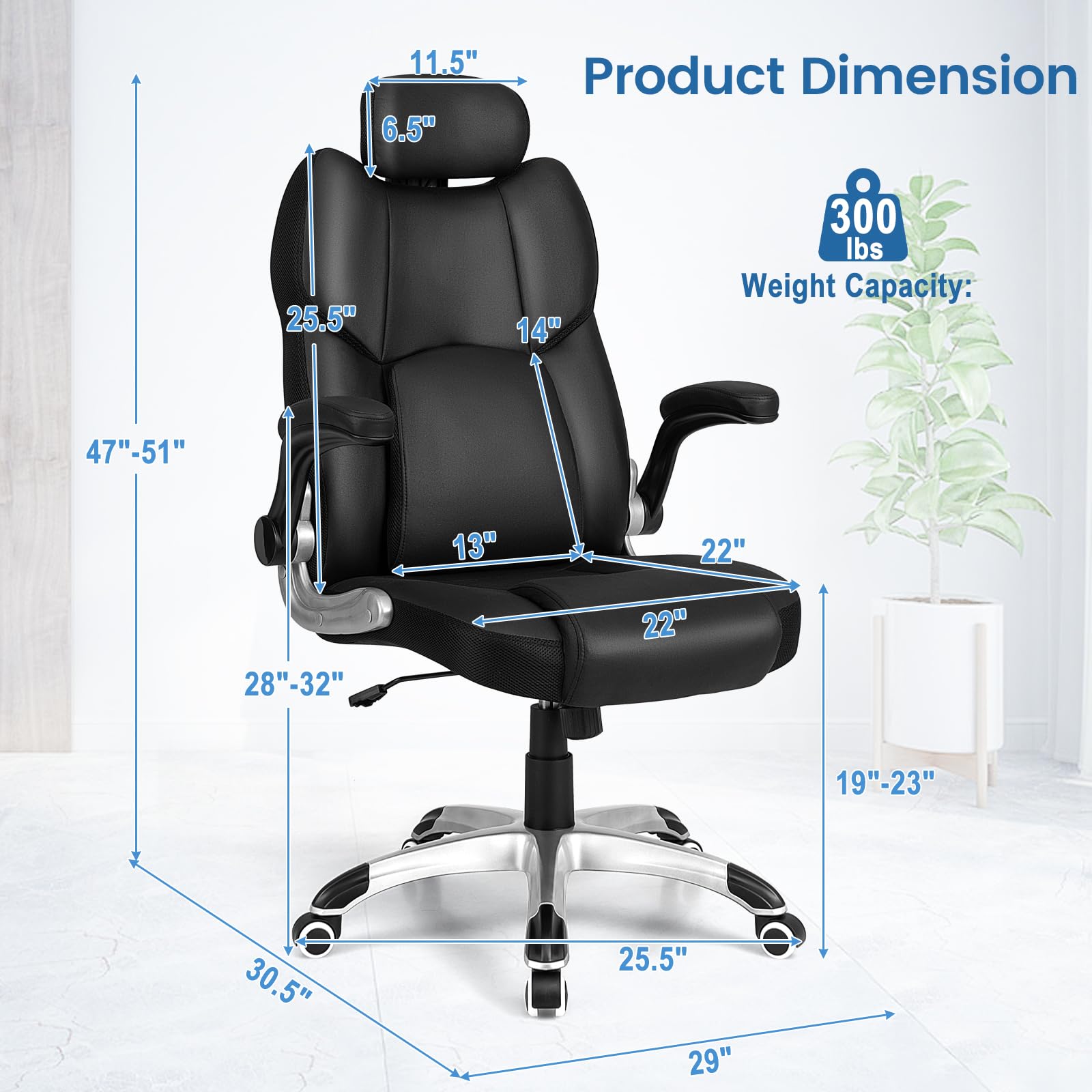 Executive Faux Leather Office Chair, Kneading Massage Computer Chair with Removable Lumbar Support Pillow, Adjustable Headrest