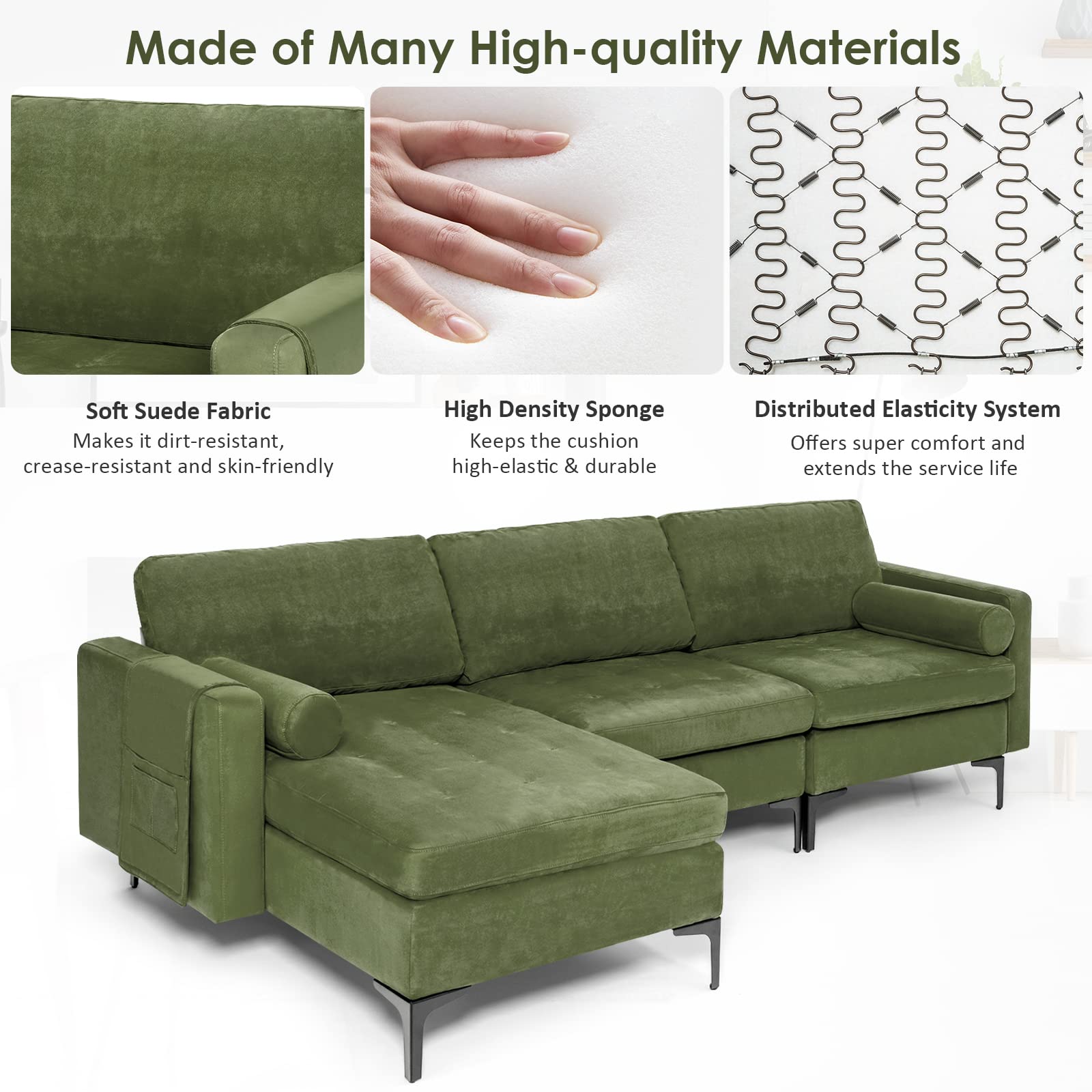 Modern Accent Sofa w/Comfy Cushion Bolster for Bedroom Reception Room