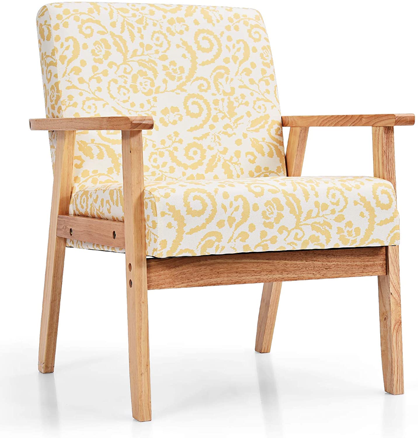 Mid Century Accent Arm Chairs, Fabric Modern Armchairs w/Rubber Wood, Pretty Pattern, Soft Sponge