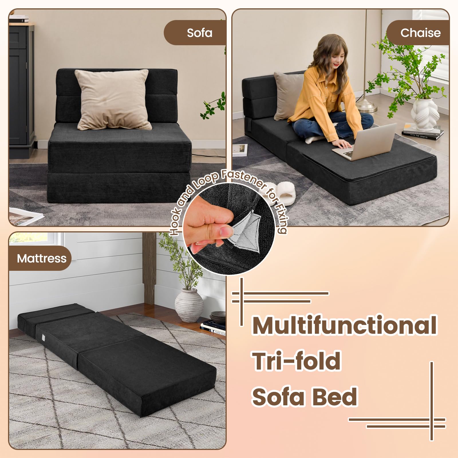Folding Floor Sofa Bed, Convertible Sleeper Chair Bed