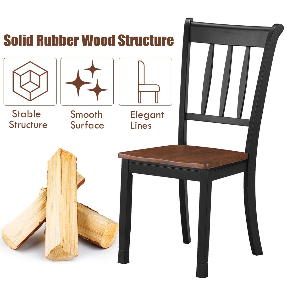 Set of 2/4 Wood Solid Rubber Wood Armless Dining Chairs with Non-Slip Foot Pads