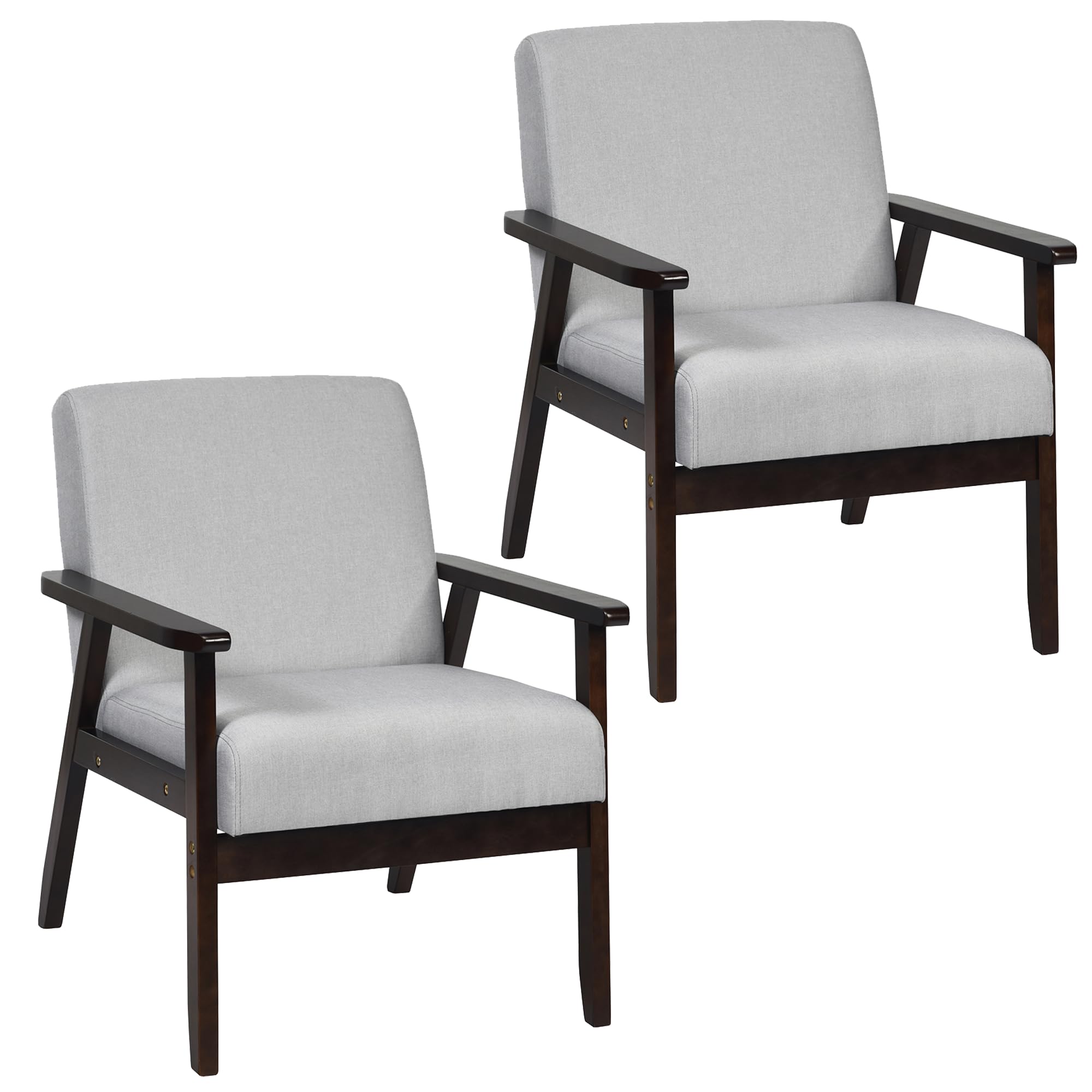 Armrest Accent Chair, Upholstered Linen Fabric Lounge Chair with Rubber Wood Legs, Comfortable Backrest