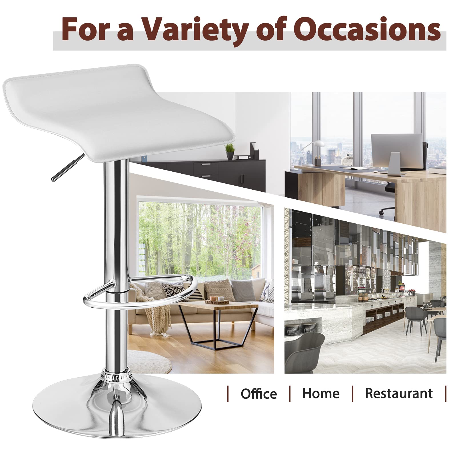 Bar Stools Set of 2/4, Adjustable Swivel PU Leather Barstools w/Footrest, Chrome Base