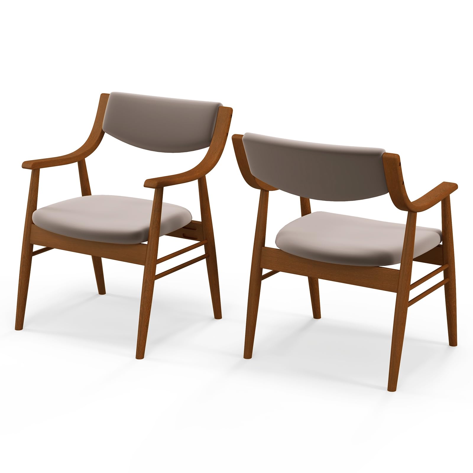 Wooden Dining Chairs Set of 2/4, PU Leather Upholstered Kitchen Chairs w/Padded Seat & Back, Rubber Wood Frame