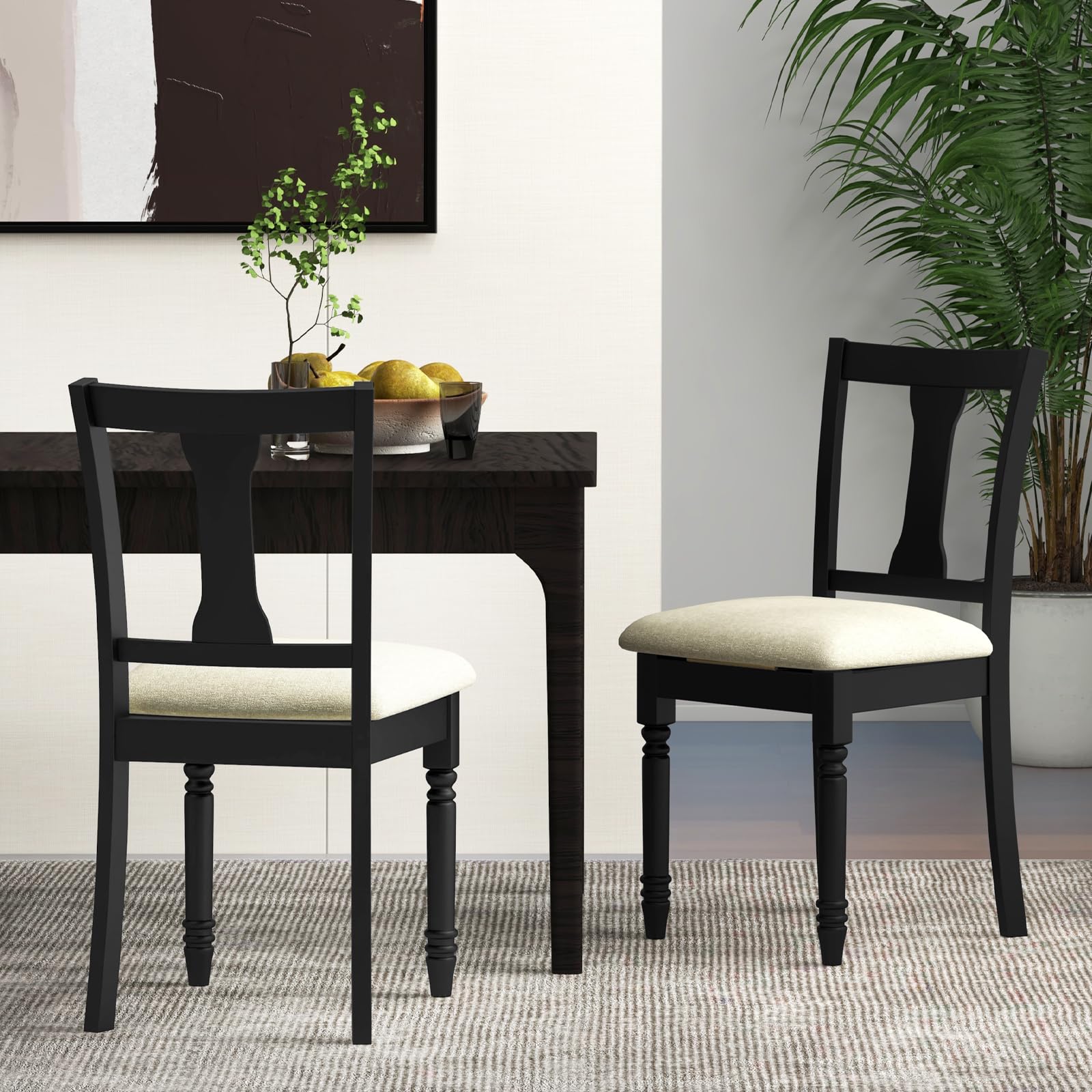 Wood Dining Chairs Set of 2/4 with Flip-up Storage Seat
