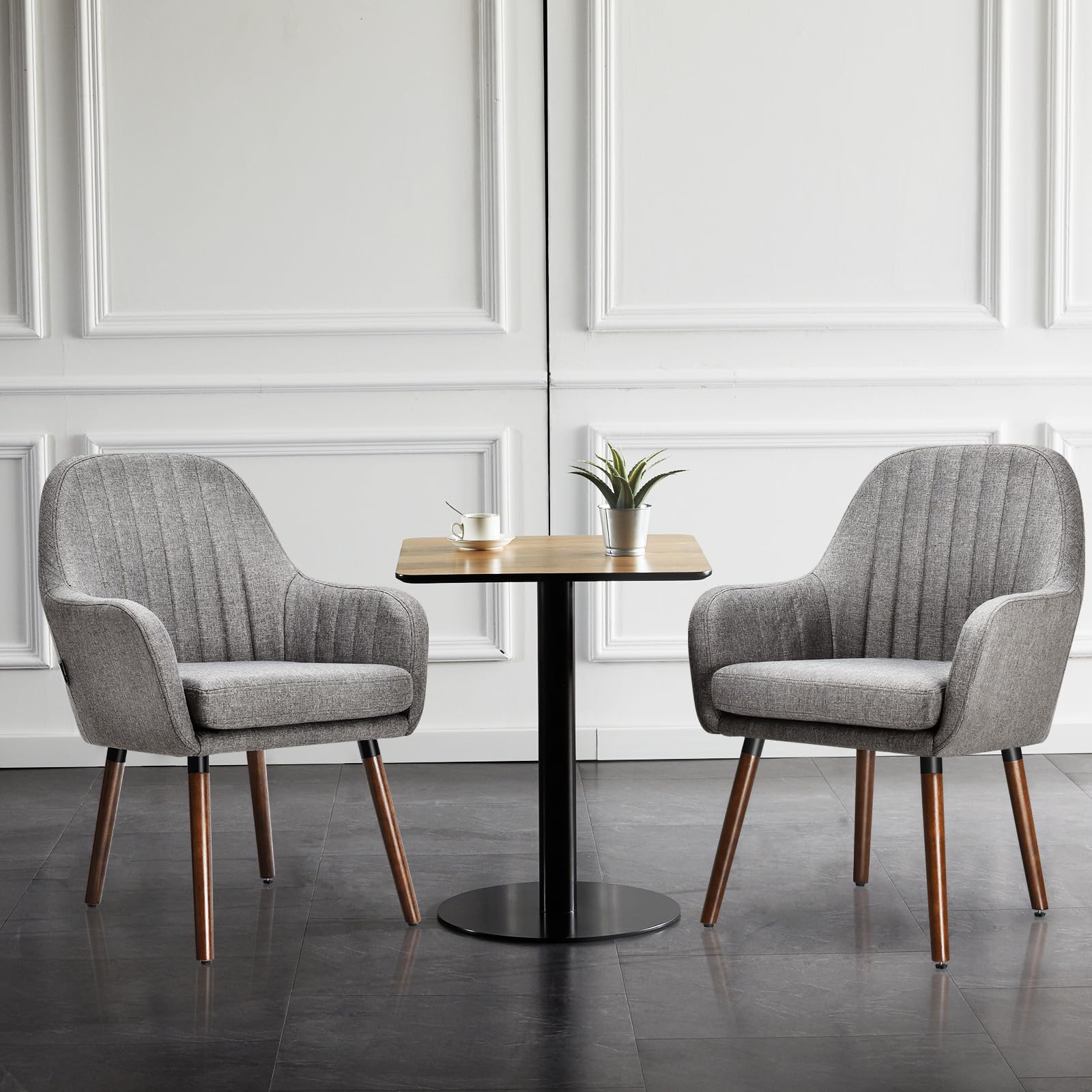 Set of 2/4 Fabric Dining Chairs, Accent Upholstered Arm Chair w/Wood Legs