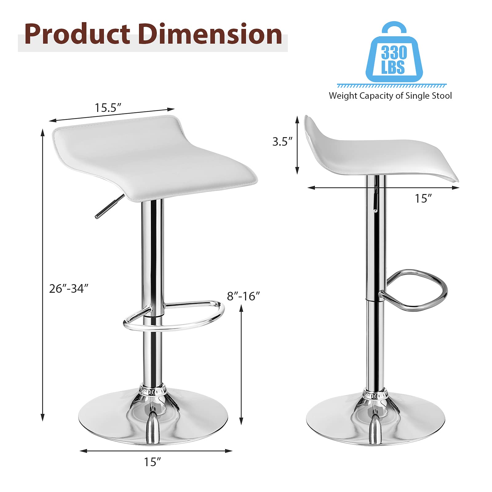 Bar Stools Set of 2/4, Adjustable Swivel PU Leather Barstools w/Footrest, Chrome Base