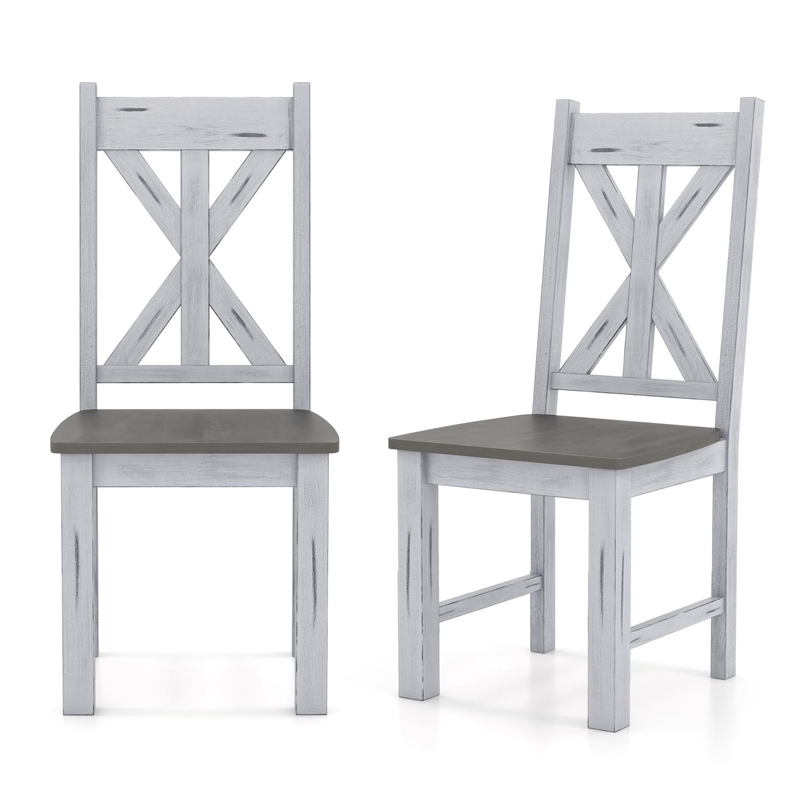 Retro Wooden Dining Chairs Set of 2/4, Farmhouse Kitchen Chairs w/Rubber Wood Frame, Elegant Hollowed Backrest