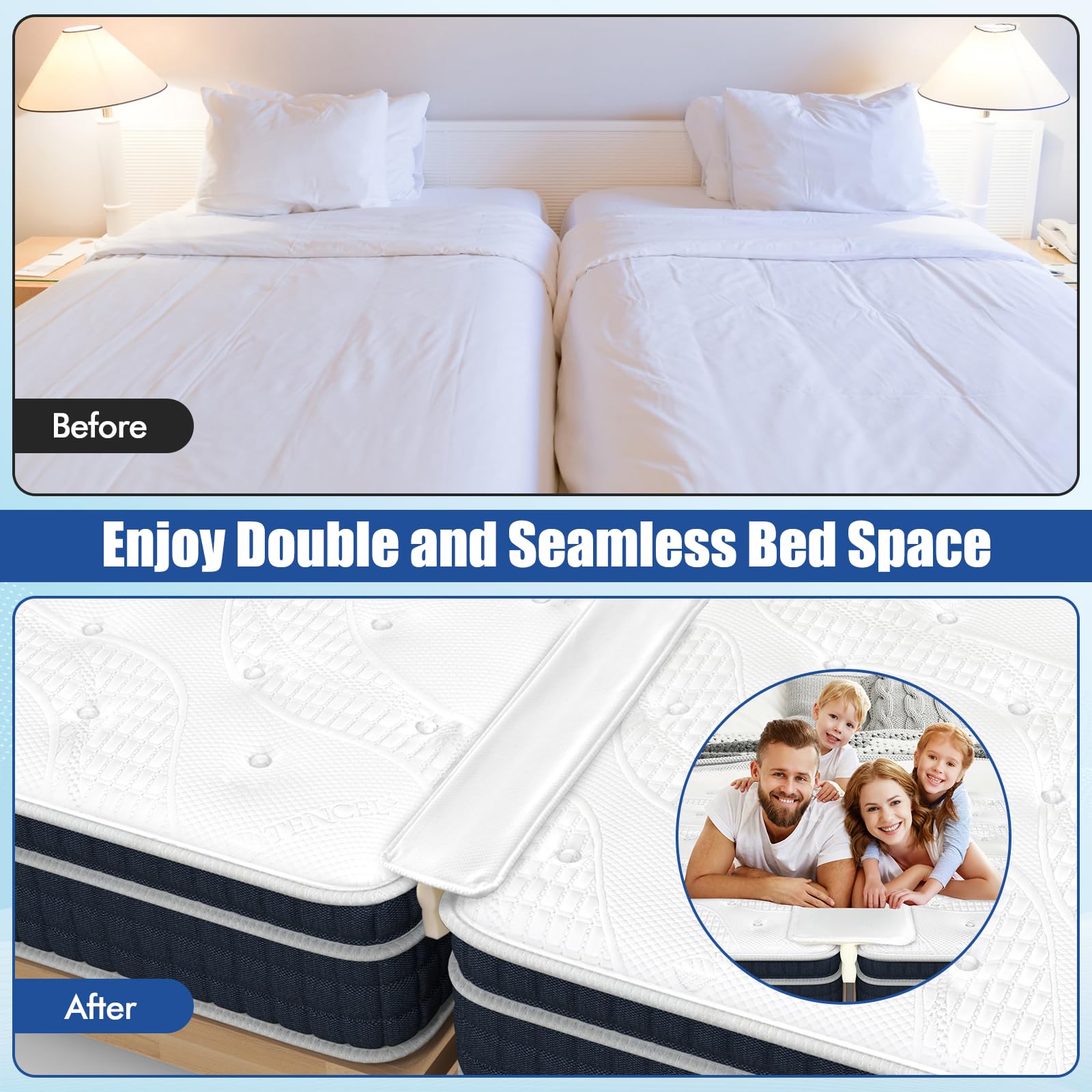 75&rdquo; X 9&rdquo; Wide Bed Bridge Twin to King Converter Kit, Mattress Connector Kit with Adjustable Strap, Split King Gap Filler