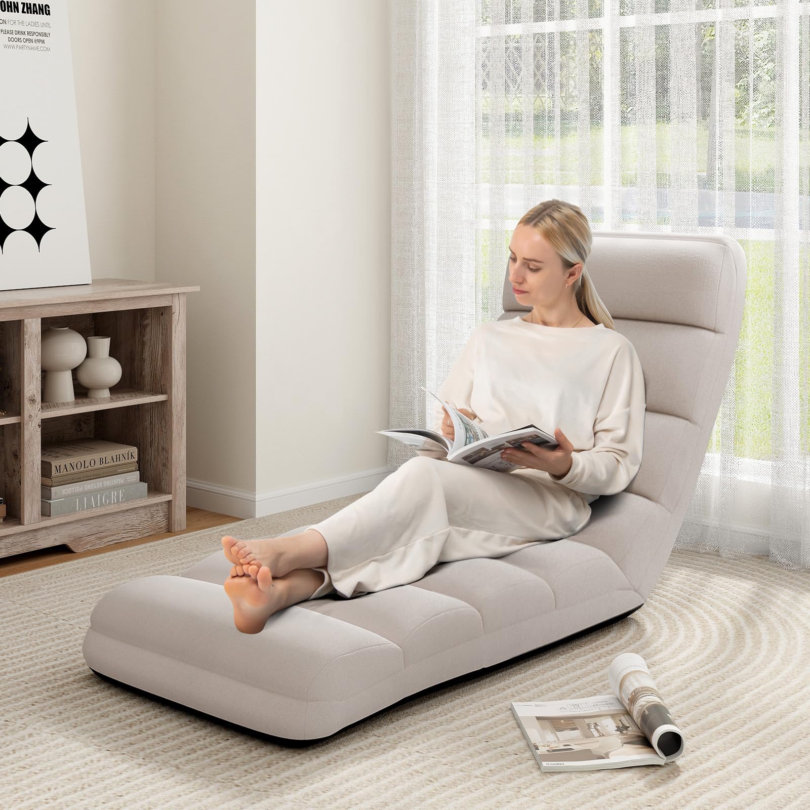 Floor Chairs for Adults, Adjustable 5-Position Floor Lounger with Thick Padded & Pillow