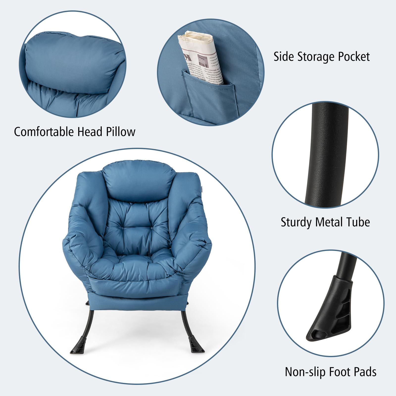 Lazy Sofa Chair with Ottoman, Upholstered Leisure Lounge Armchair with Folding Footrest, Side Storage Pocket