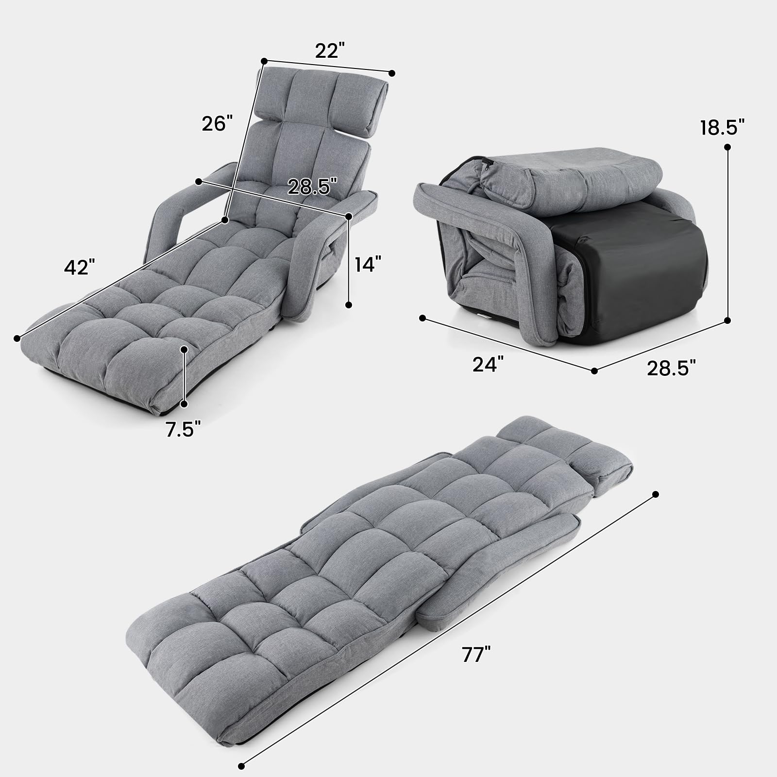 Foldable Lazy Sofa, Indoor Chaise Lounger Sofa with 6 Adjustable Positions