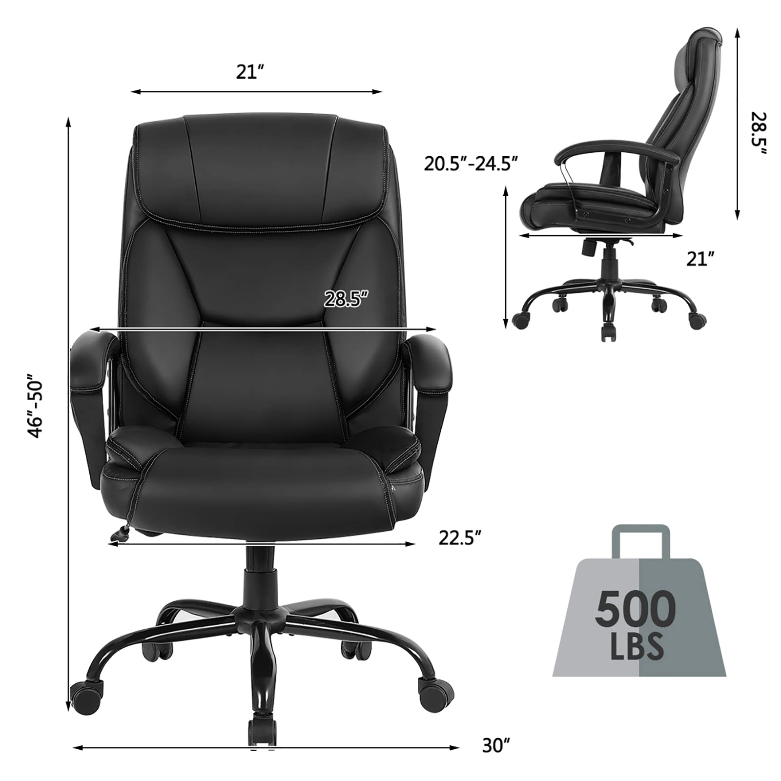 500 lbs Big and Tall Office Chair, Massage Executive Chair w/ 6 Vibrating Points