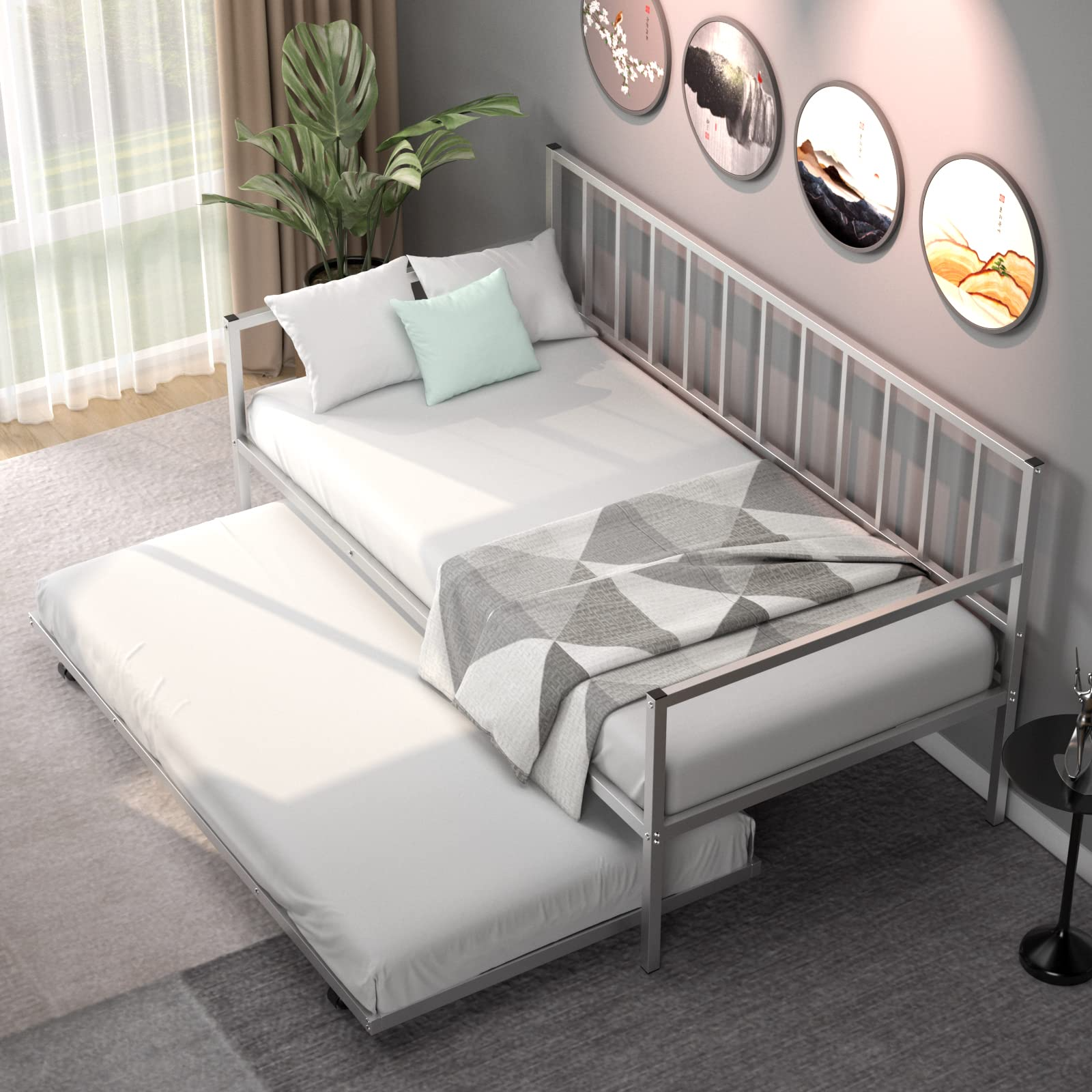 Metal Twin Size Daybed with Trundle