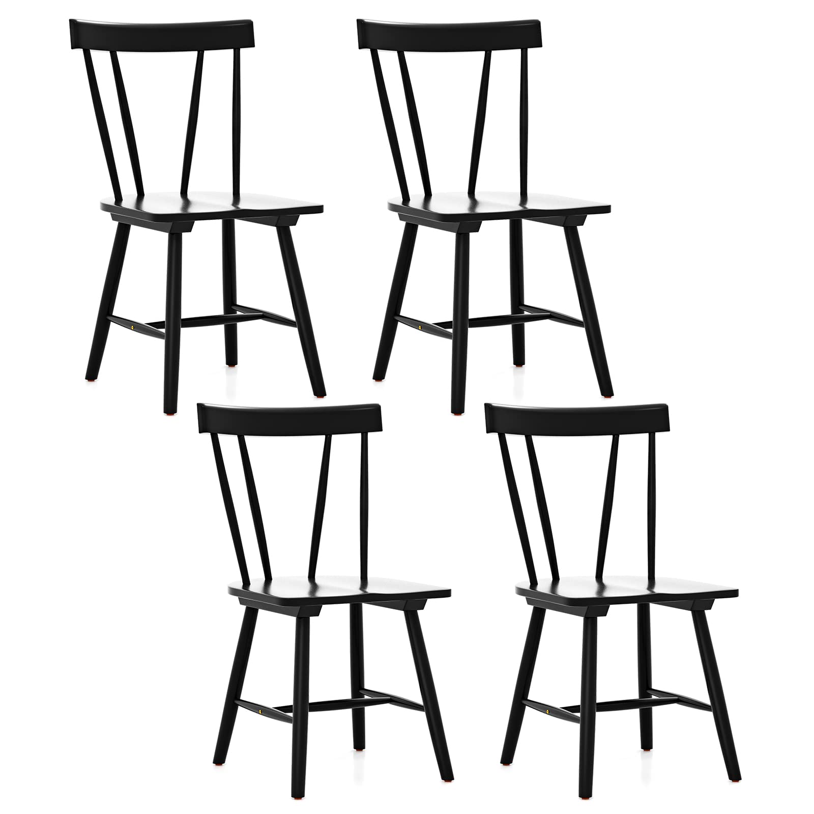 Set of 2/4 Windsor Chairs, Rubber Wood Dining Chairs with Spindle Back, Wide Seats, Anti-Slip Foot Pads